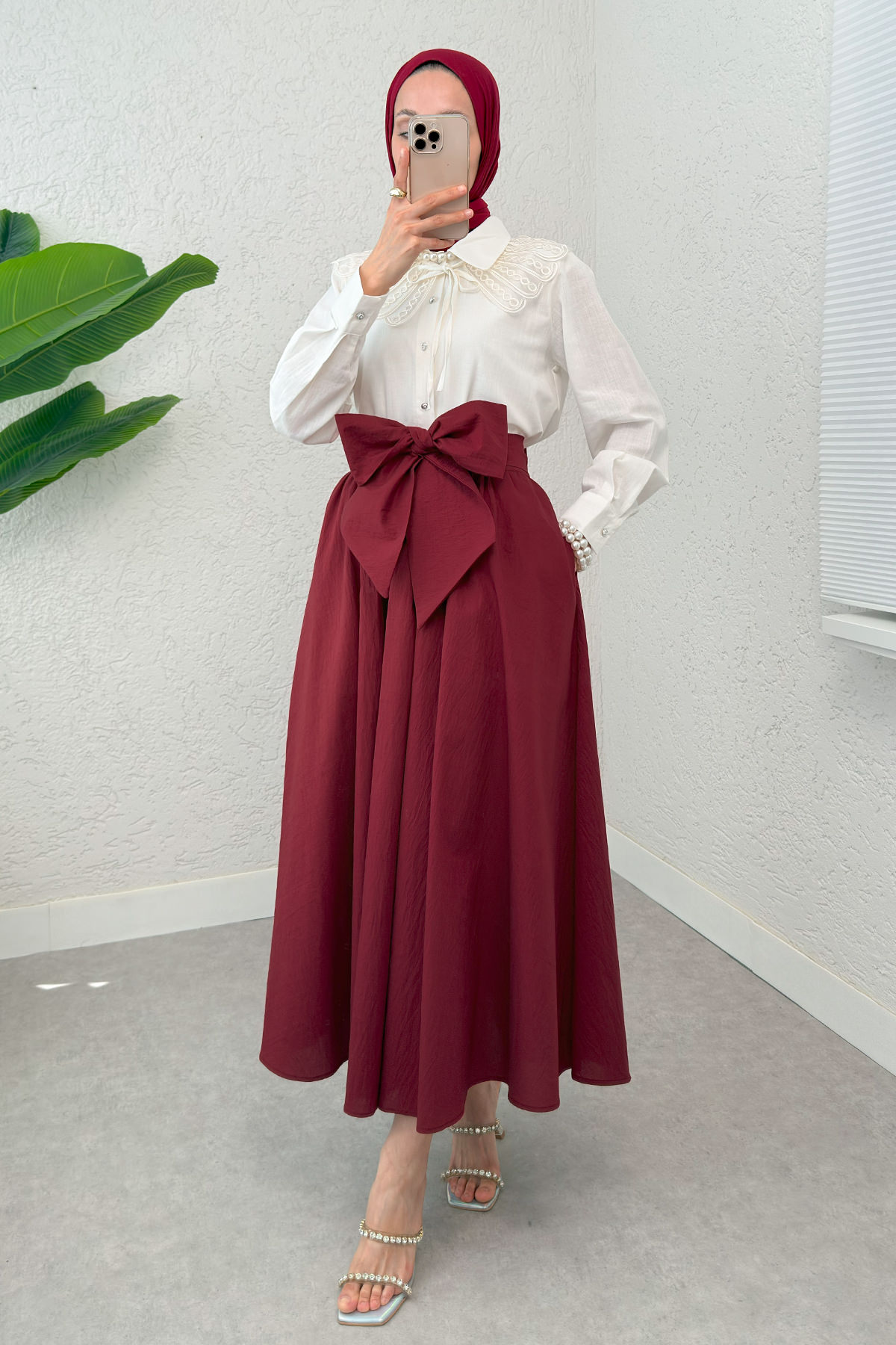 Büyük Kuşaklı Kloş Etek 2197 - BORDO |  