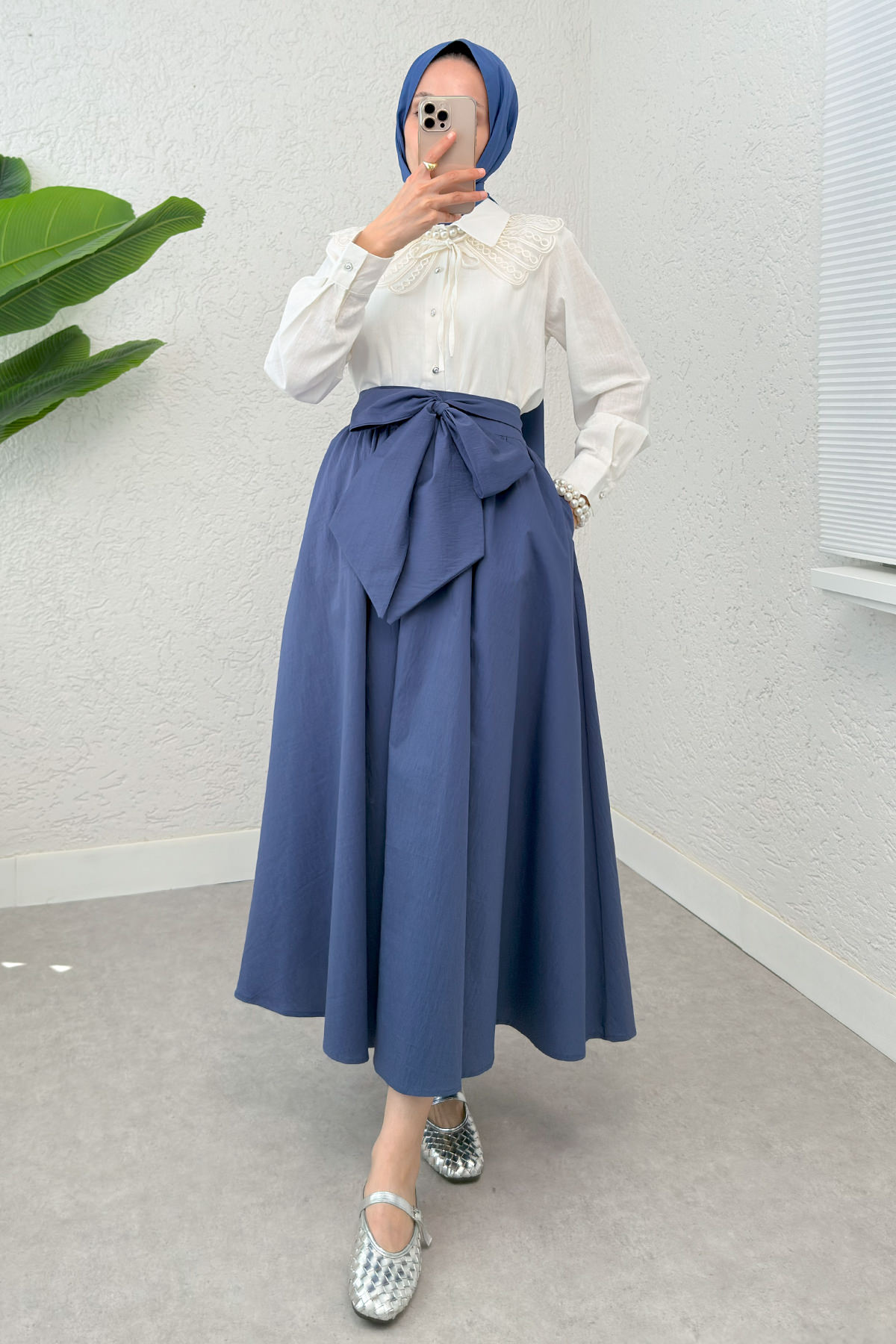 Büyük Kuşaklı Kloş Etek 2197 - İNDİGO |  