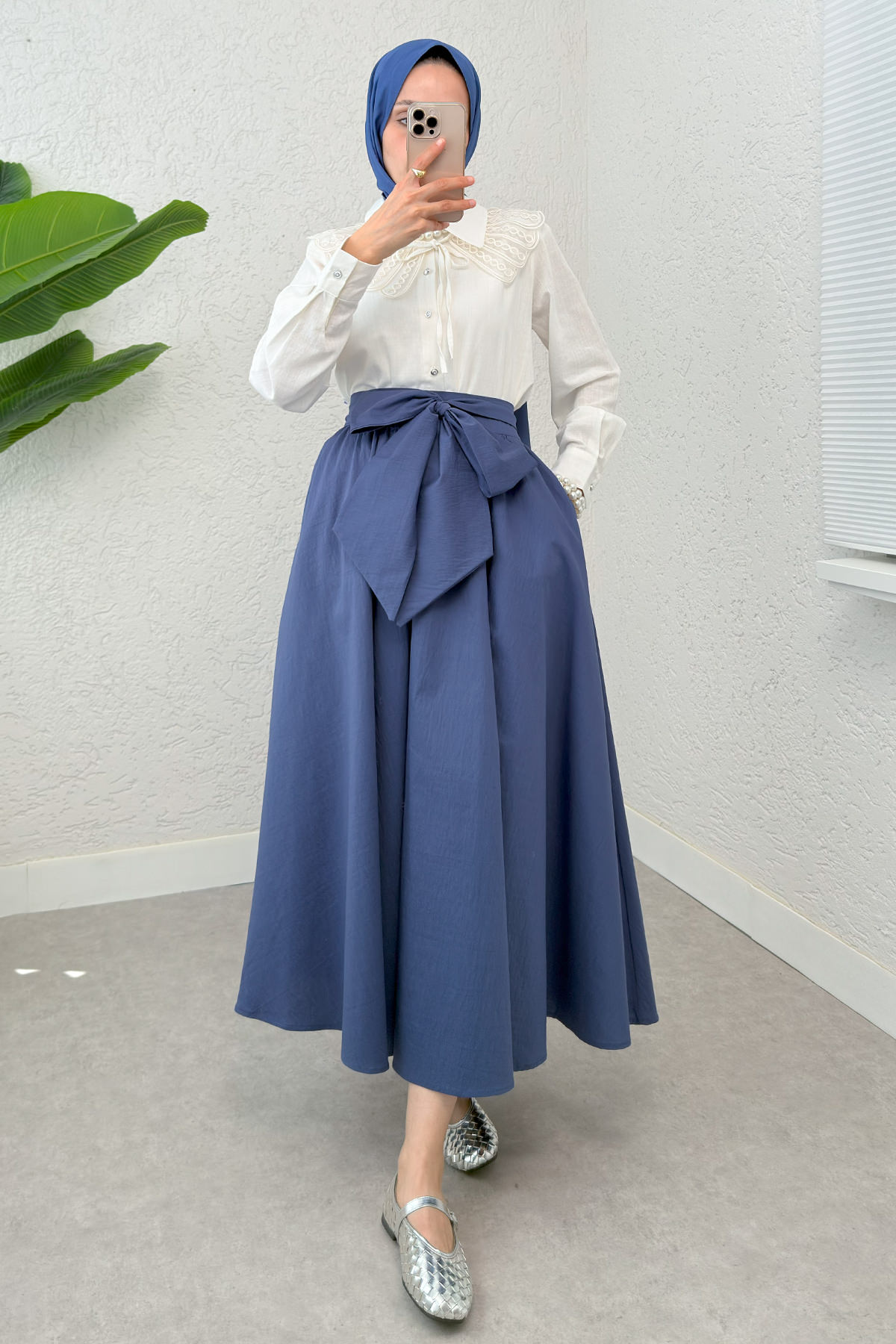 Büyük Kuşaklı Kloş Etek 2197 - İNDİGO |  