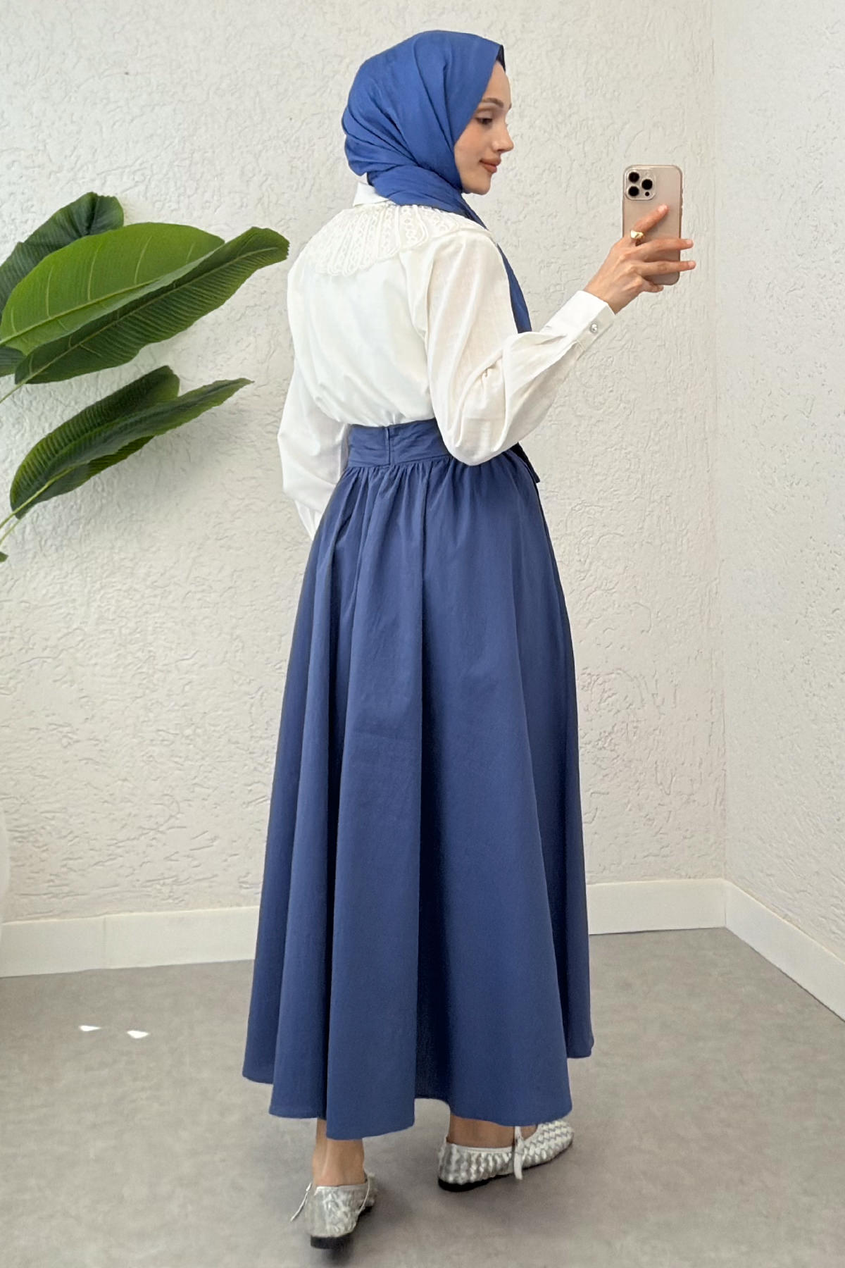 Büyük Kuşaklı Kloş Etek 2197 - İNDİGO |  