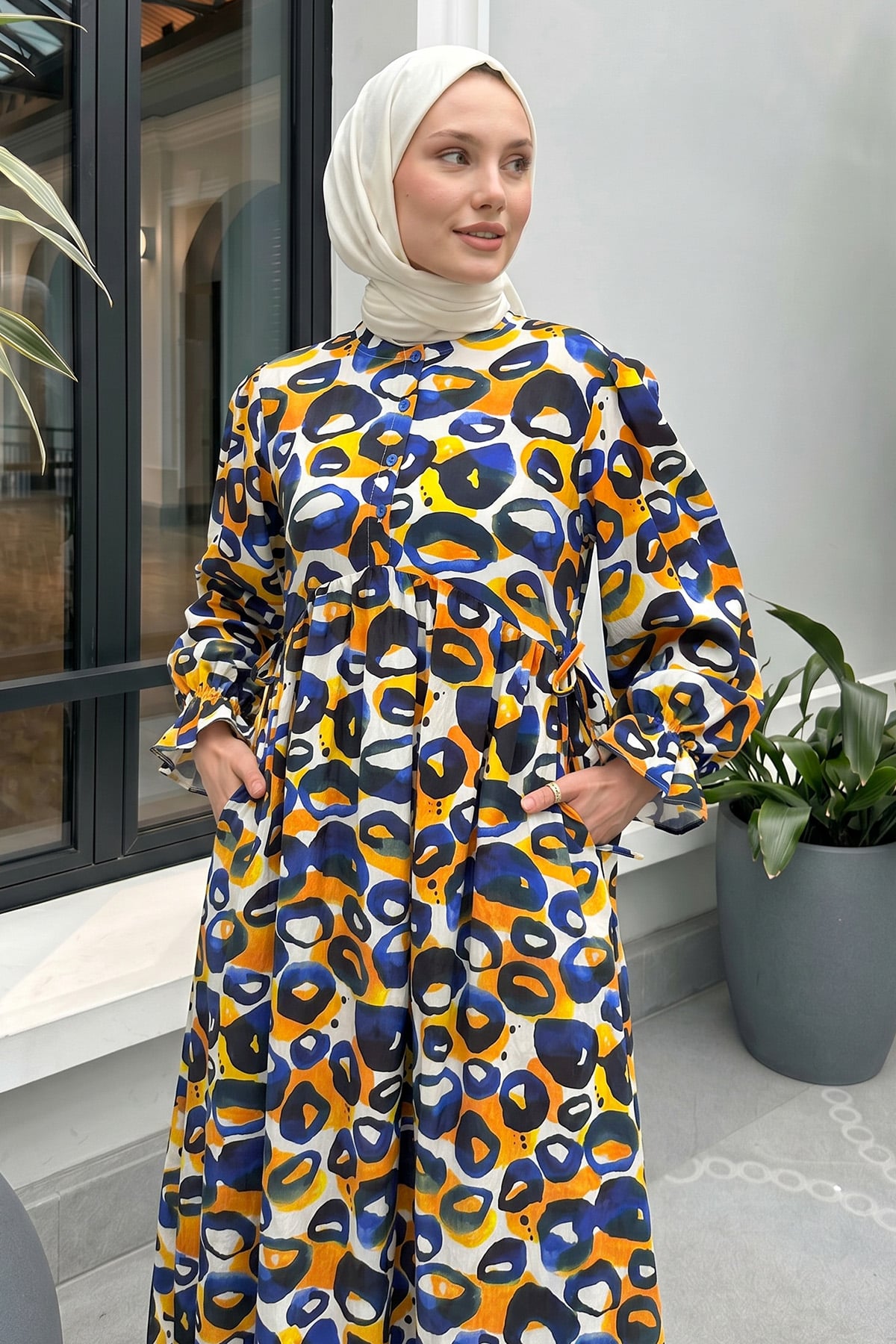 Mimoza Desen Tesettür Elbise 2328 - LACİVERT |  