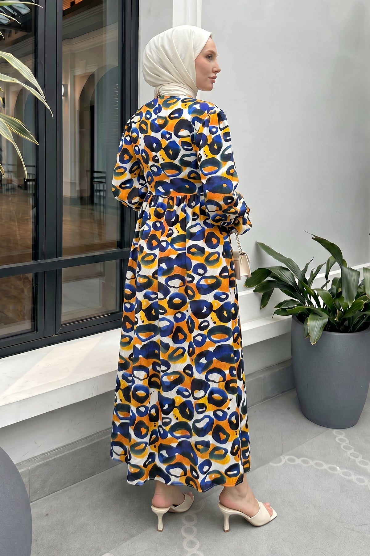 Mimoza Desen Tesettür Elbise 2328 - LACİVERT |  