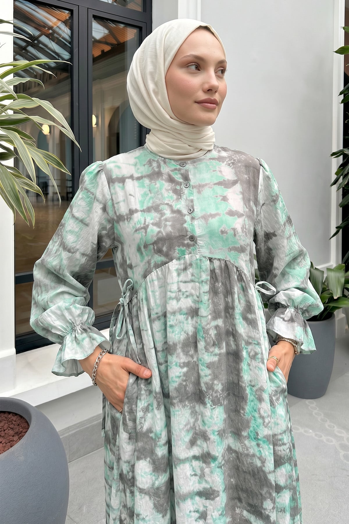 Mira Desen Tesettür Elbise 2328 - MİNT YEŞİLİ |  