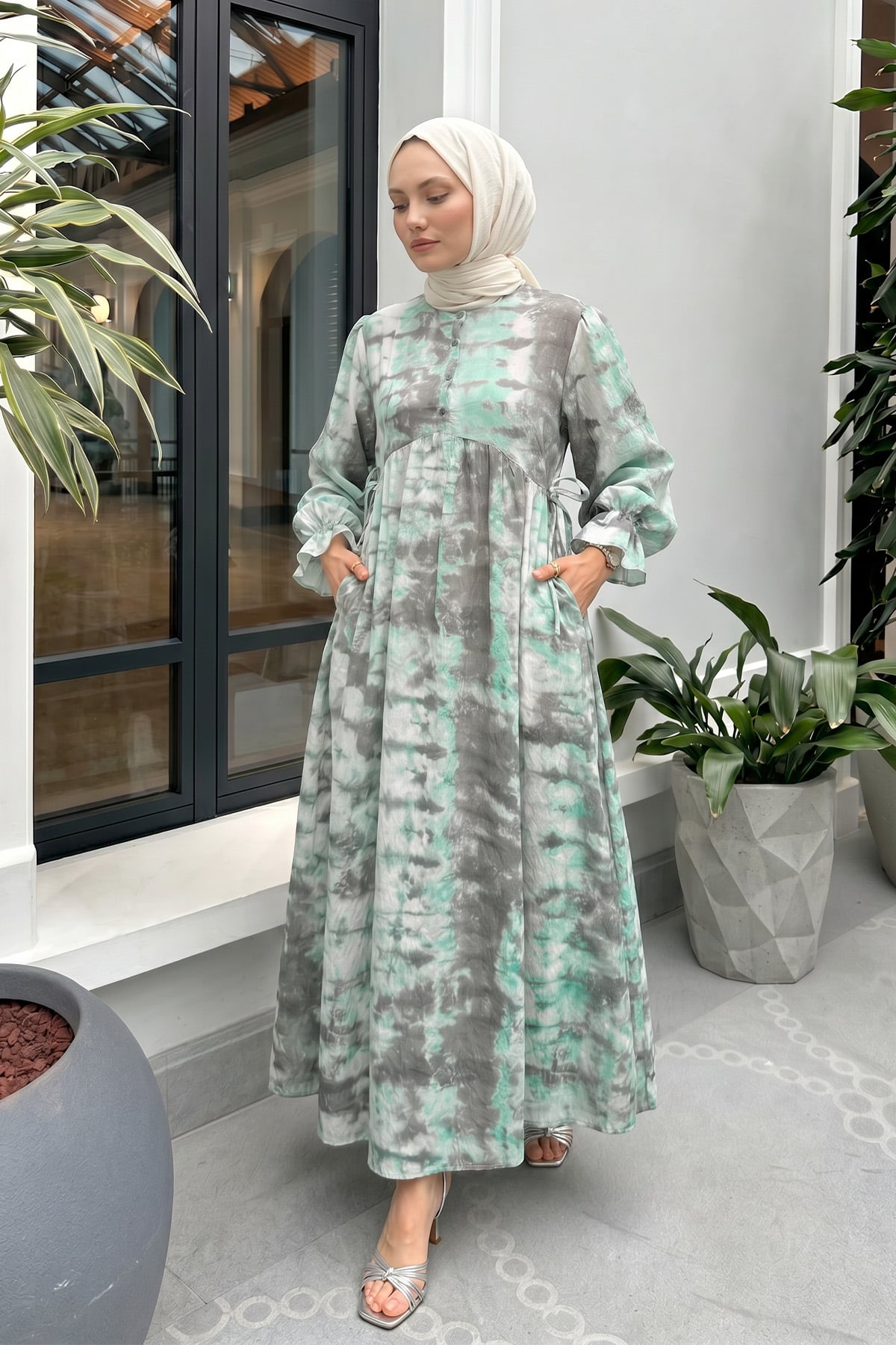 Mira Desen Tesettür Elbise 2328 - MİNT YEŞİLİ |  