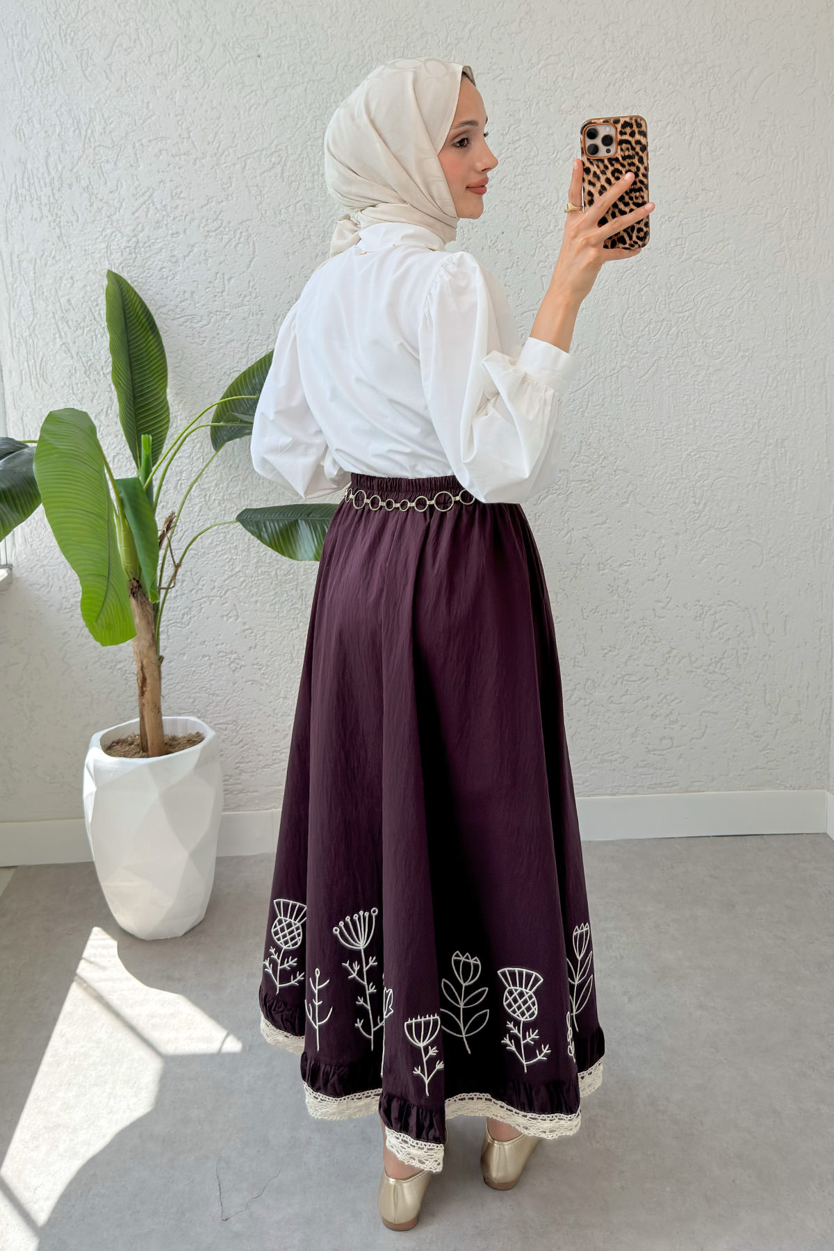 Fisto ve Nakış Detaylı Etek 2329 - VİŞNE ÇÜRÜĞÜ |  