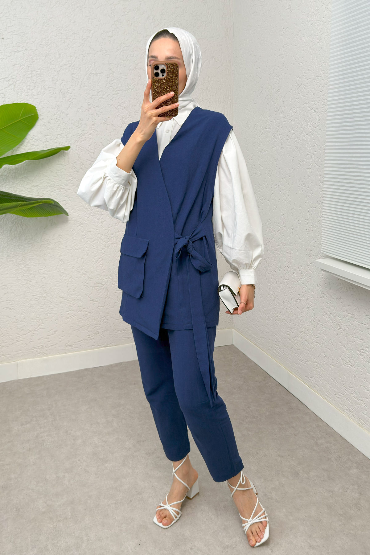 Kuşaklı Yelek Pantolon Takım 2243 - LACİVERT |  