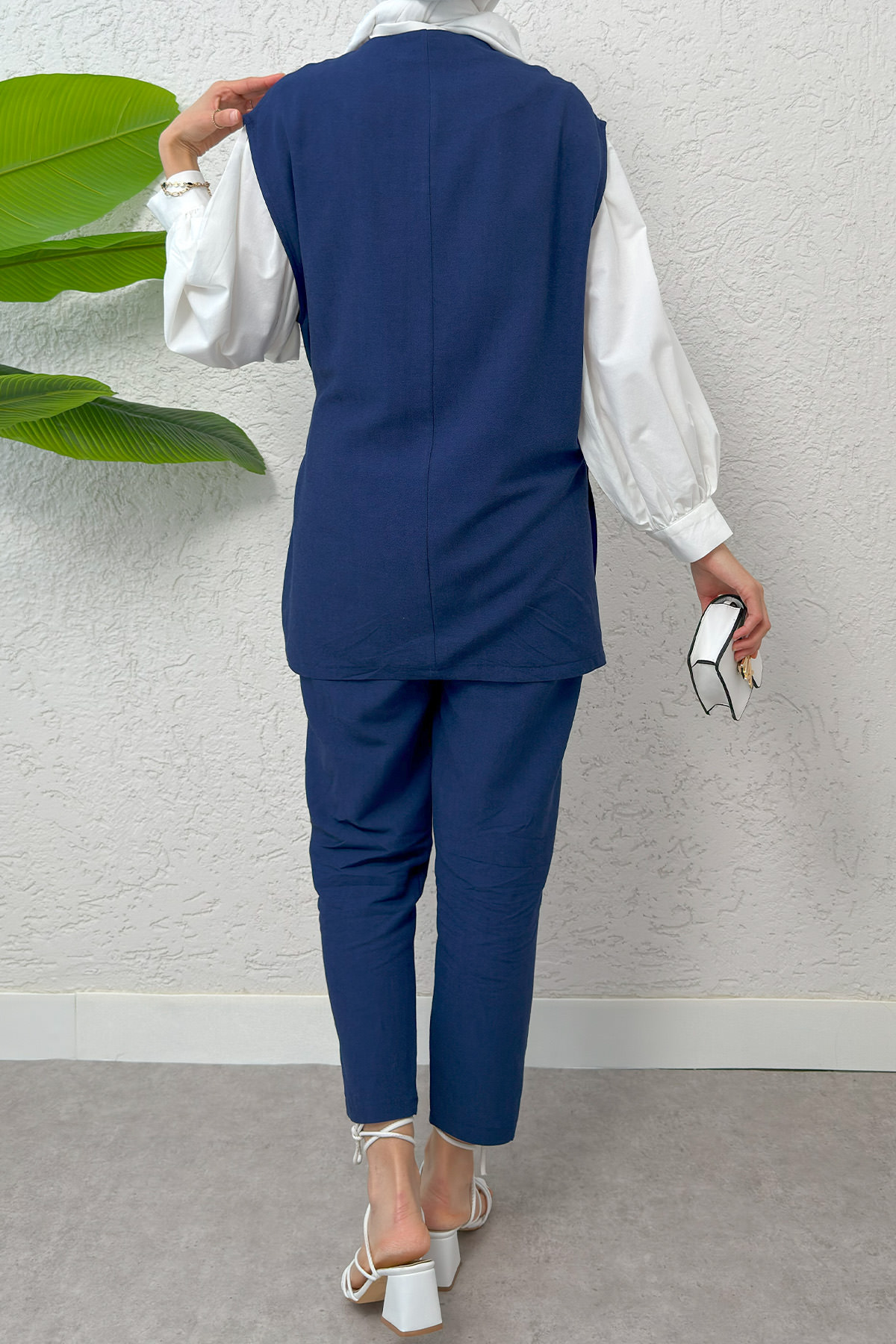 Kuşaklı Yelek Pantolon Takım 2243 - LACİVERT |  
