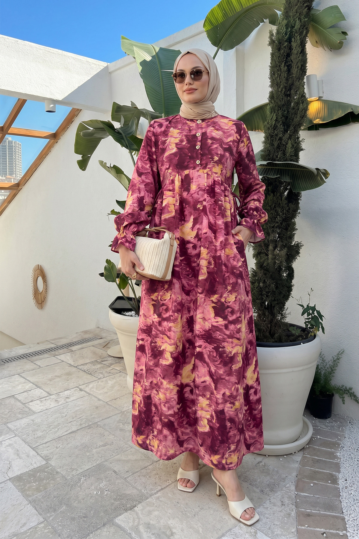 Batik Desen Viscon Elbise 2310 - FUŞYA |  