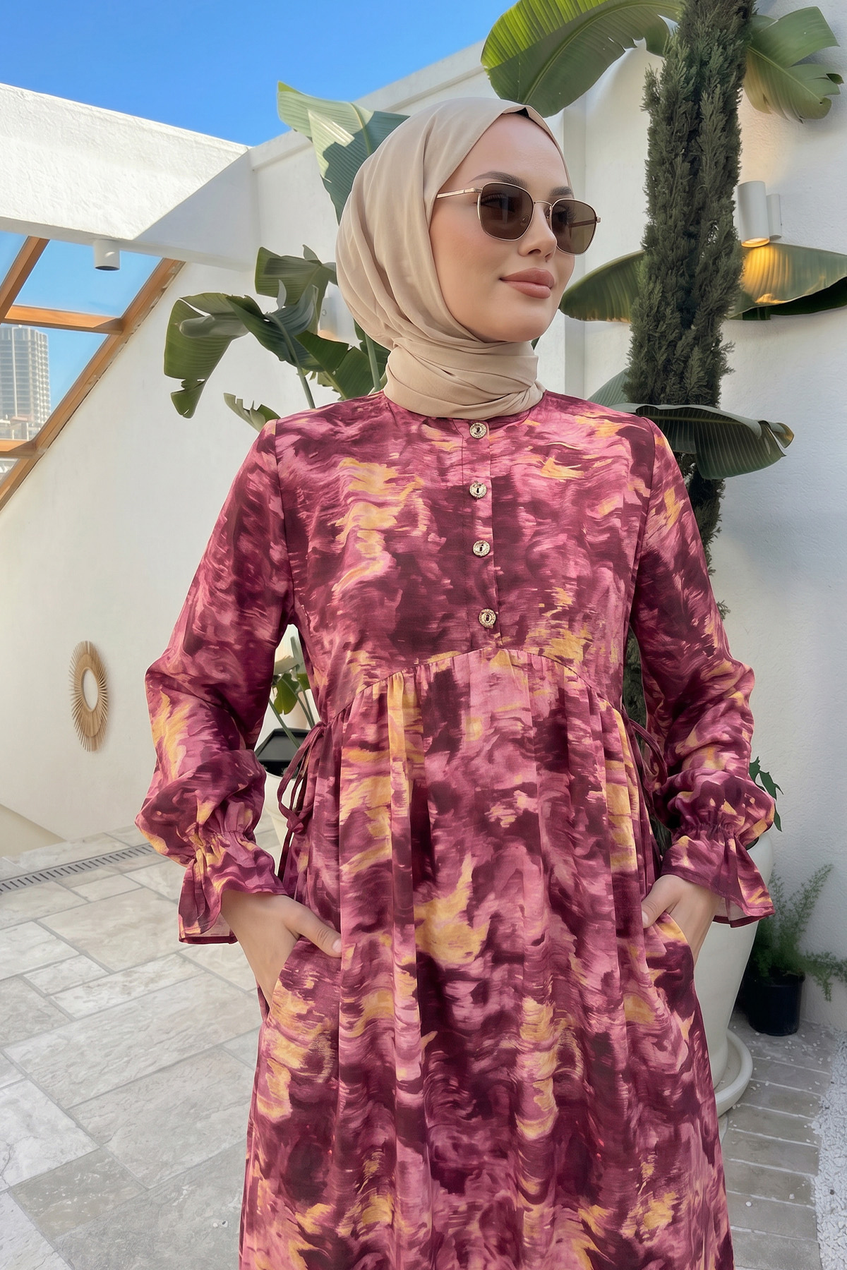 Batik Desen Viscon Elbise 2310 - FUŞYA |  
