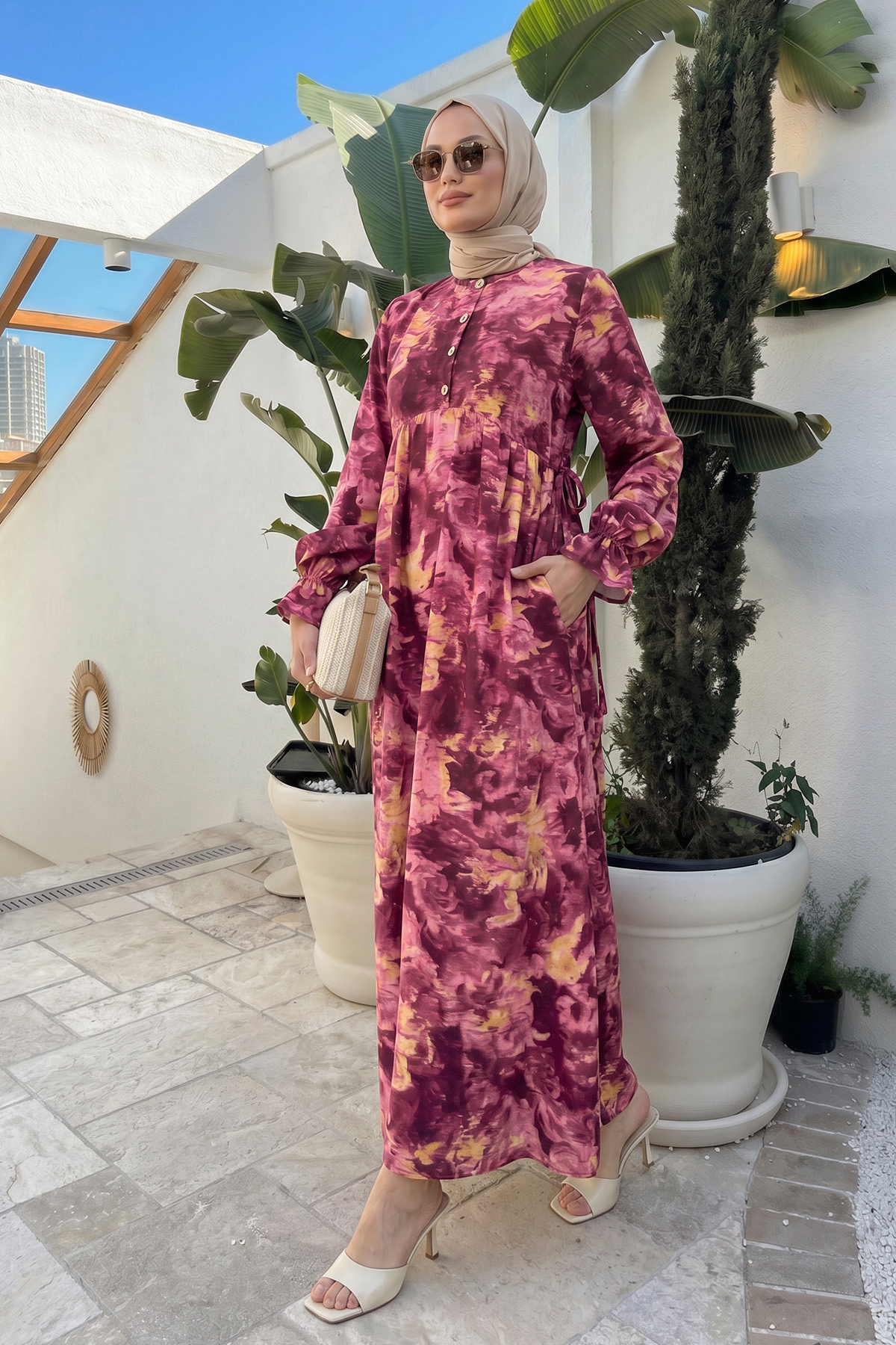 Batik Desen Viscon Elbise 2310 - FUŞYA |  