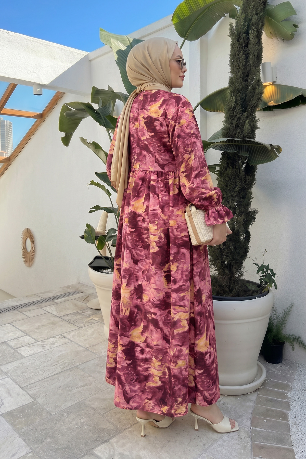 Batik Desen Viscon Elbise 2310 - FUŞYA |  