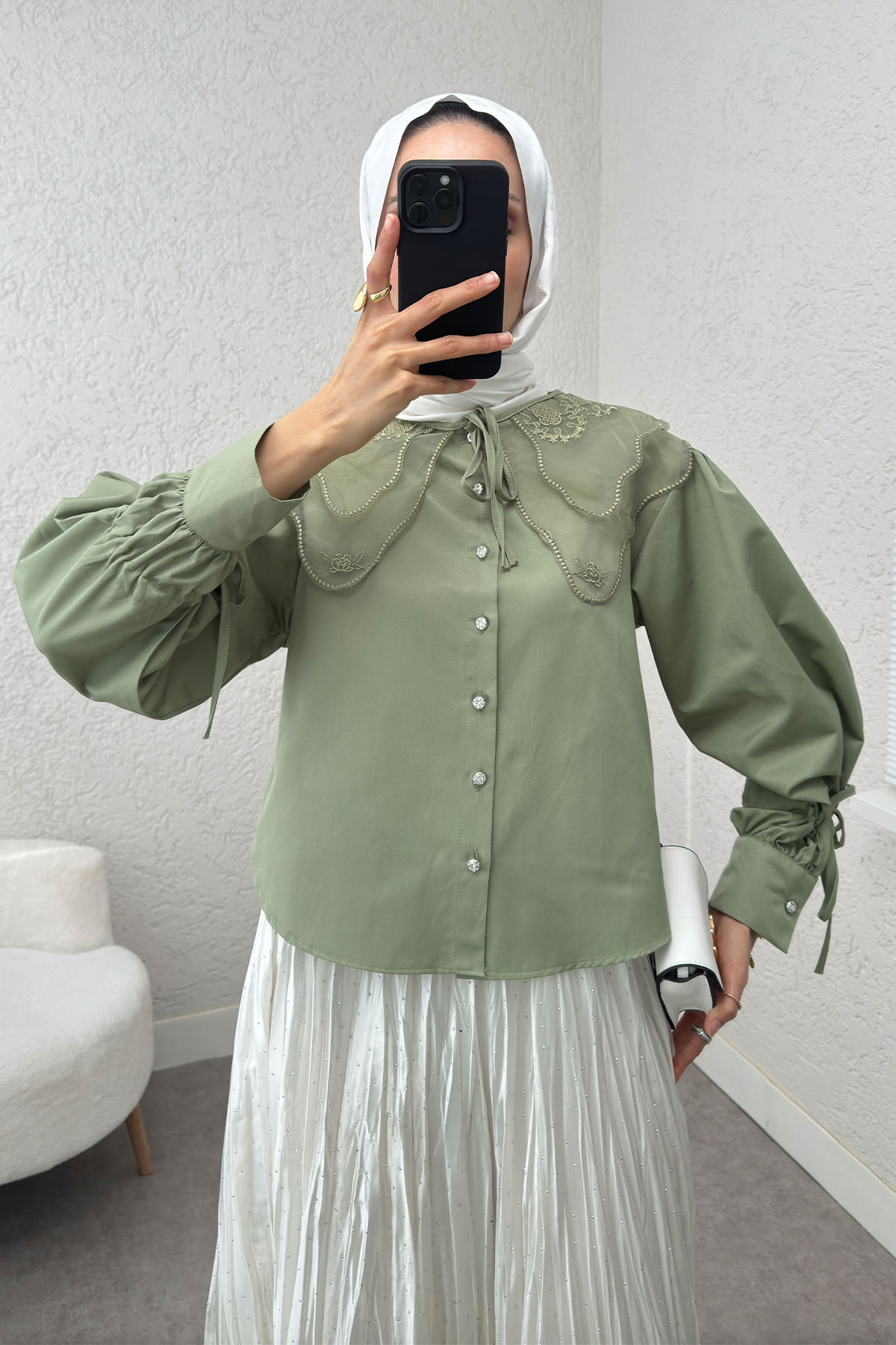 Bebe Yaka Kısa Gömlek 2254 - MİNT YEŞİLİ |  