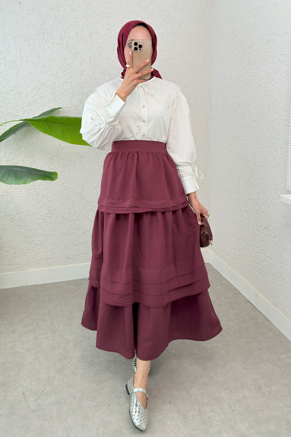 Kat Kat Kloş Etek 2306 - BORDO |  