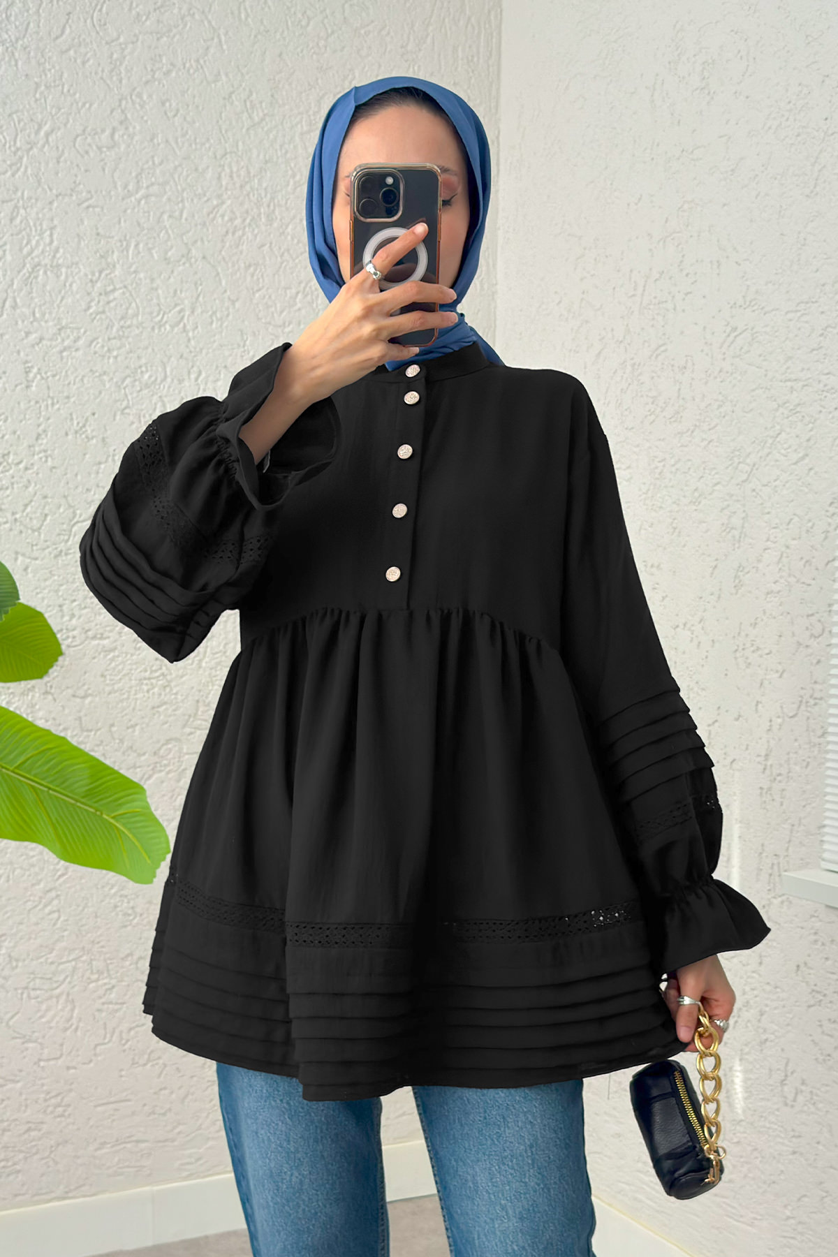 Fisto Detaylı Tunik 2208 - SİYAH |  