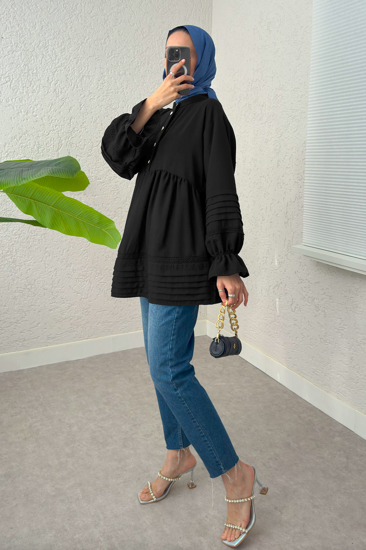 Fisto Detaylı Tunik 2208 - SİYAH |  