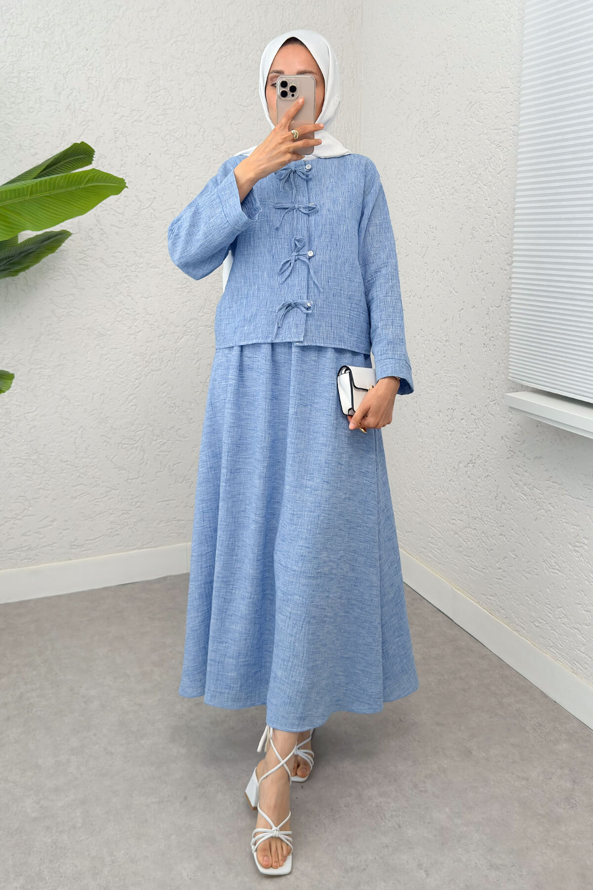 Fiyonk Detaylı Etek Takım 2290 - MAVİ |  