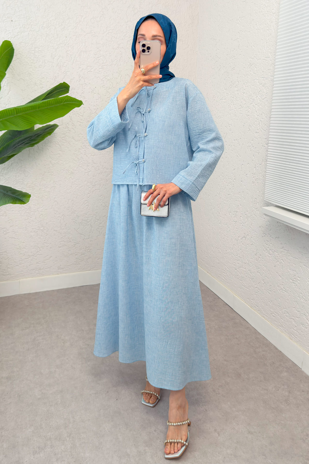 Fiyonk Detaylı Etek Takım 2290 - BEBE MAVİSİ |  