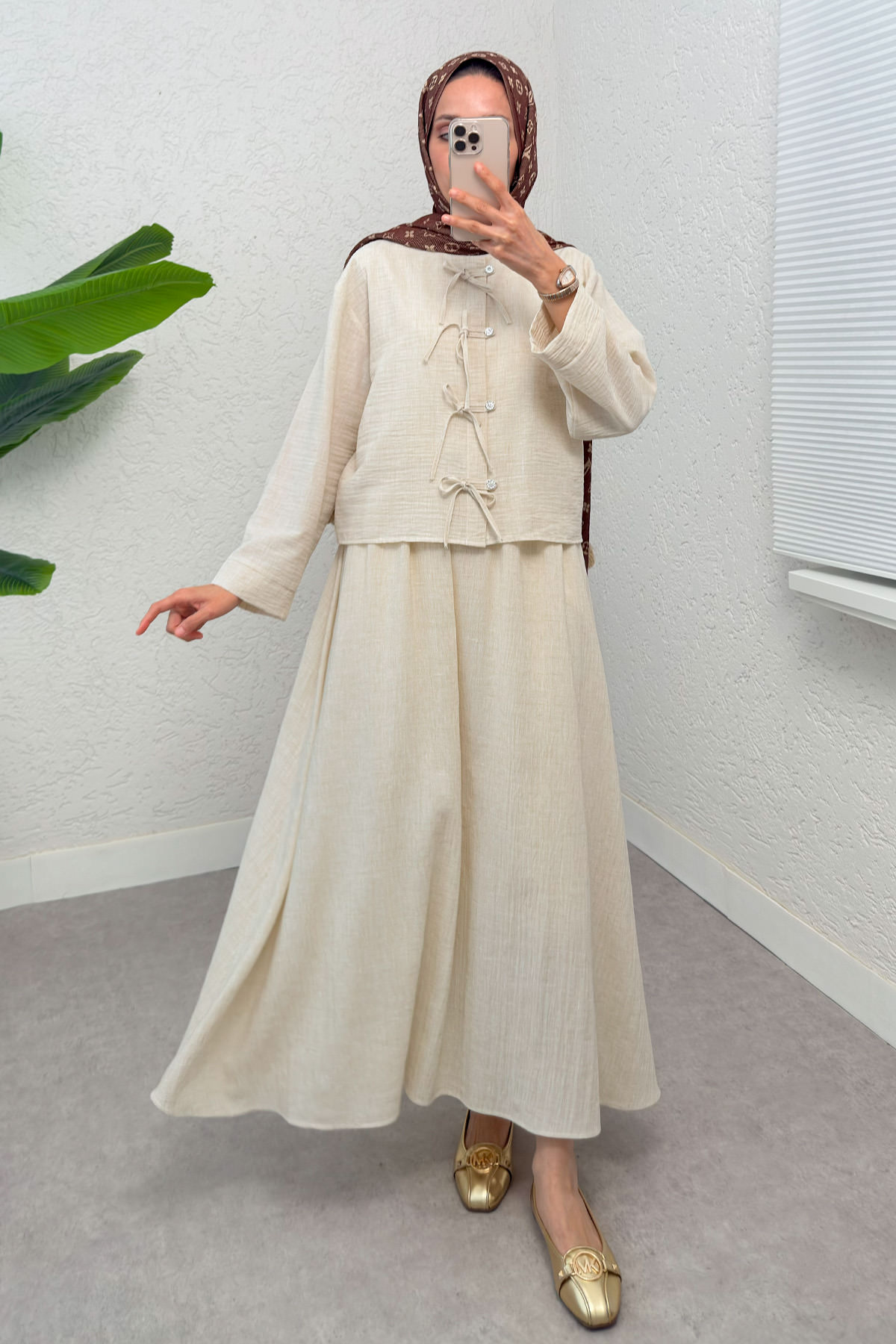 Fiyonk Detaylı Etek Takım 2290 - BEJ |  