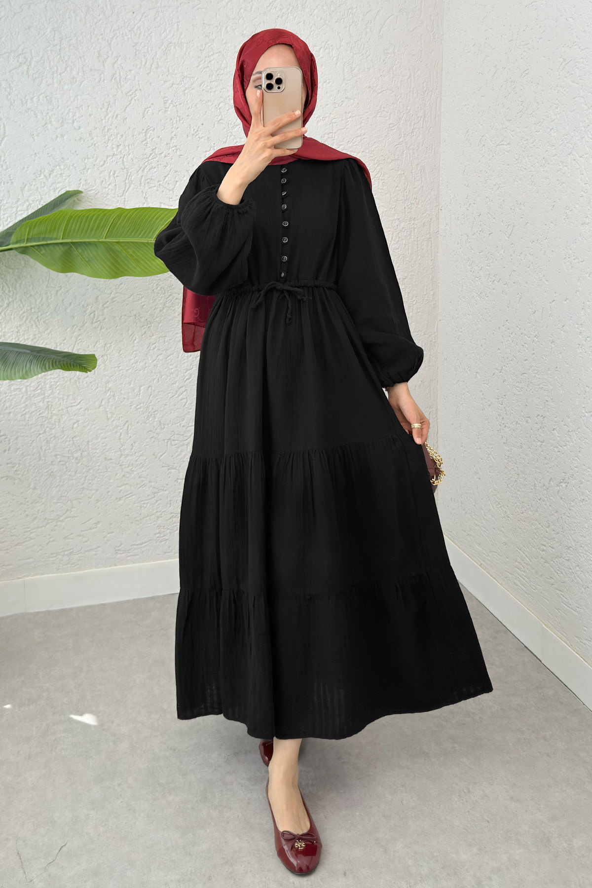 Birit Düğme Detaylı Elbise 2237 - SİYAH |  