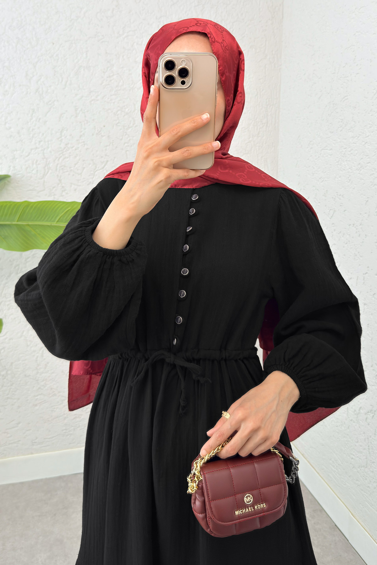 Birit Düğme Detaylı Elbise 2237 - SİYAH |  