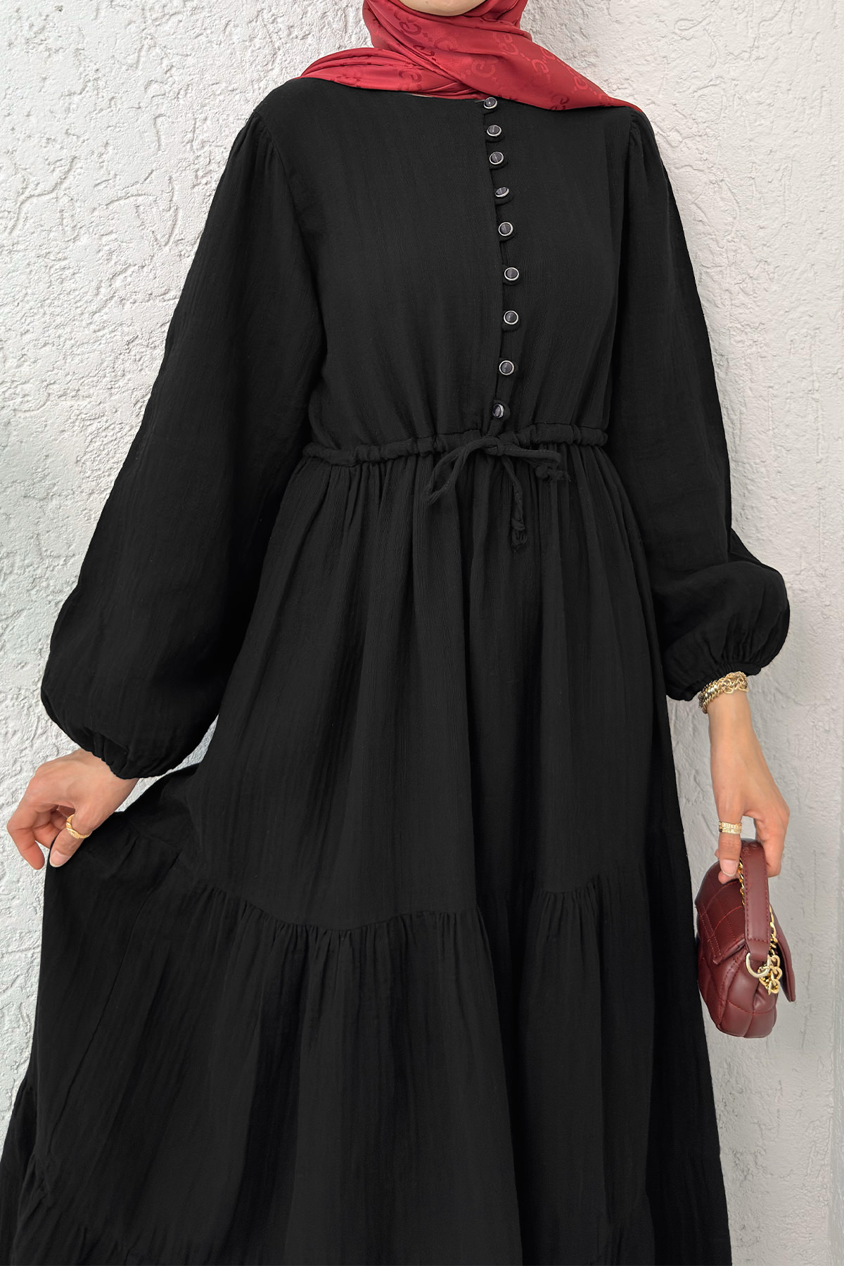 Birit Düğme Detaylı Elbise 2237 - SİYAH |  