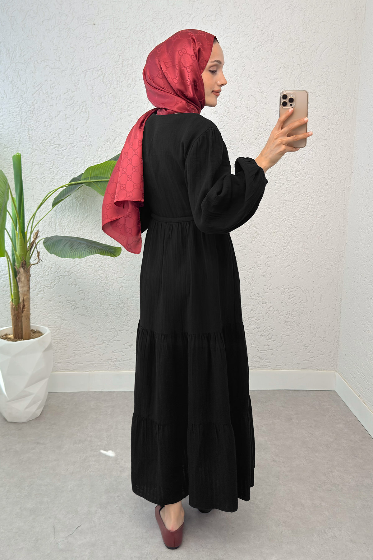 Birit Düğme Detaylı Elbise 2237 - SİYAH |  