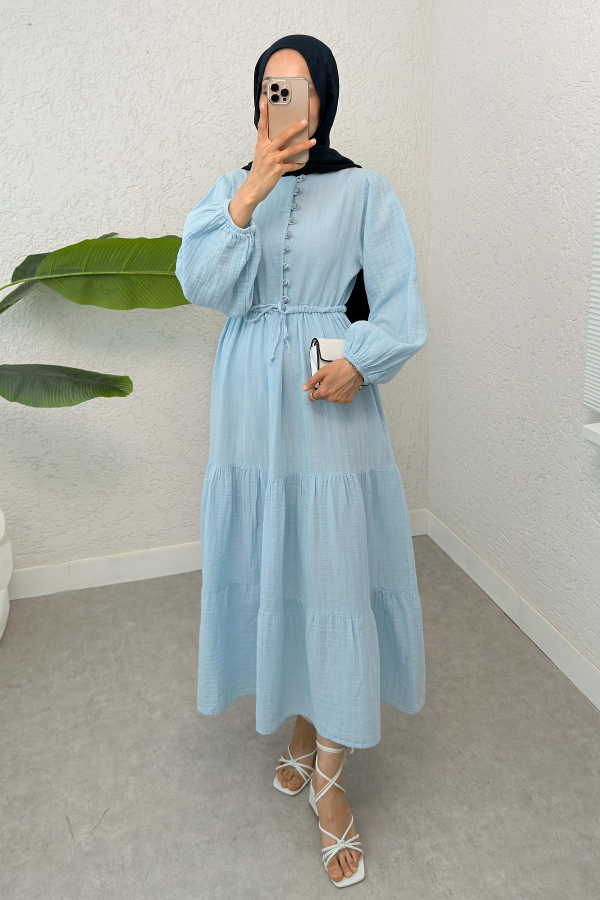 Birit Düğme Detaylı Elbise 2237 - BEBE MAVİSİ |  