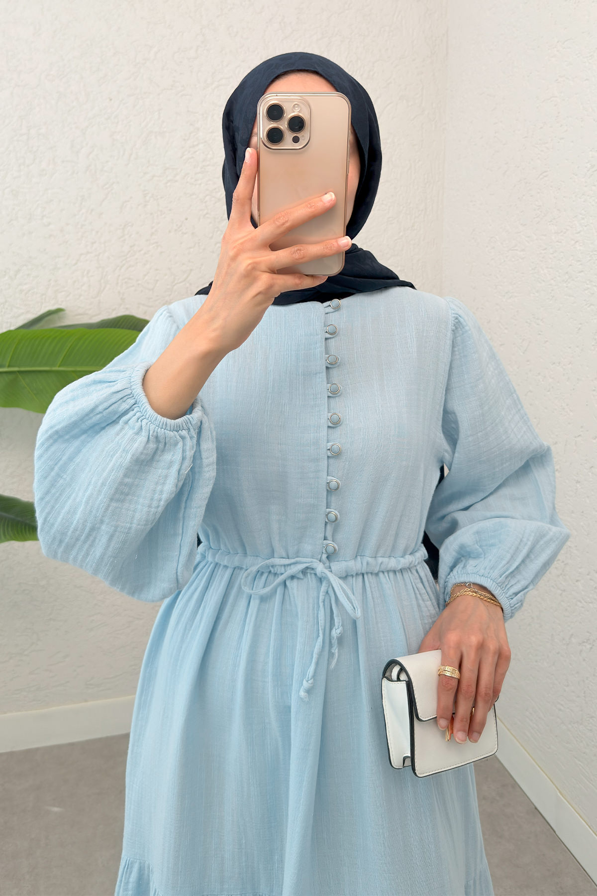 Birit Düğme Detaylı Elbise 2237 - BEBE MAVİSİ |  