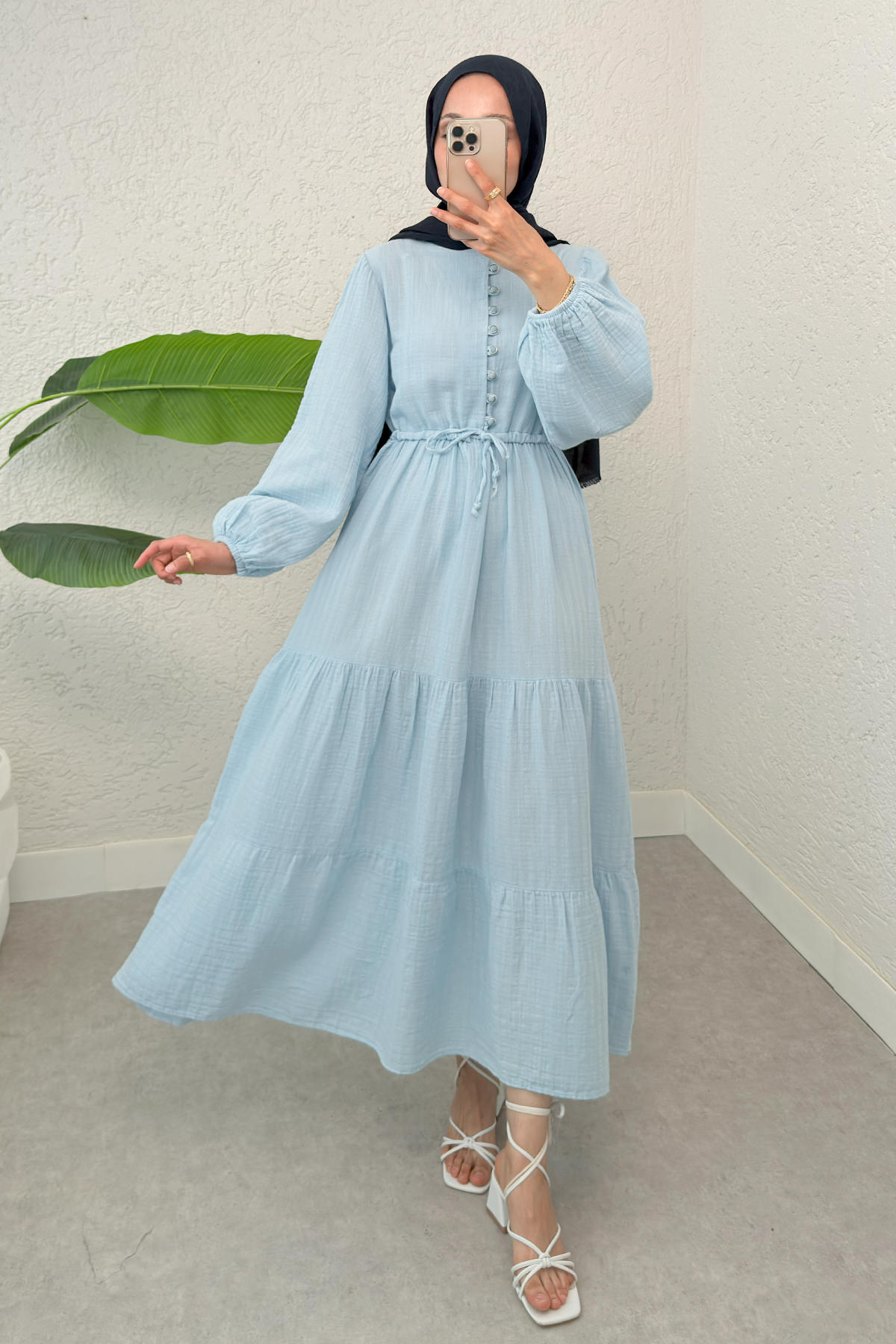 Birit Düğme Detaylı Elbise 2237 - BEBE MAVİSİ |  