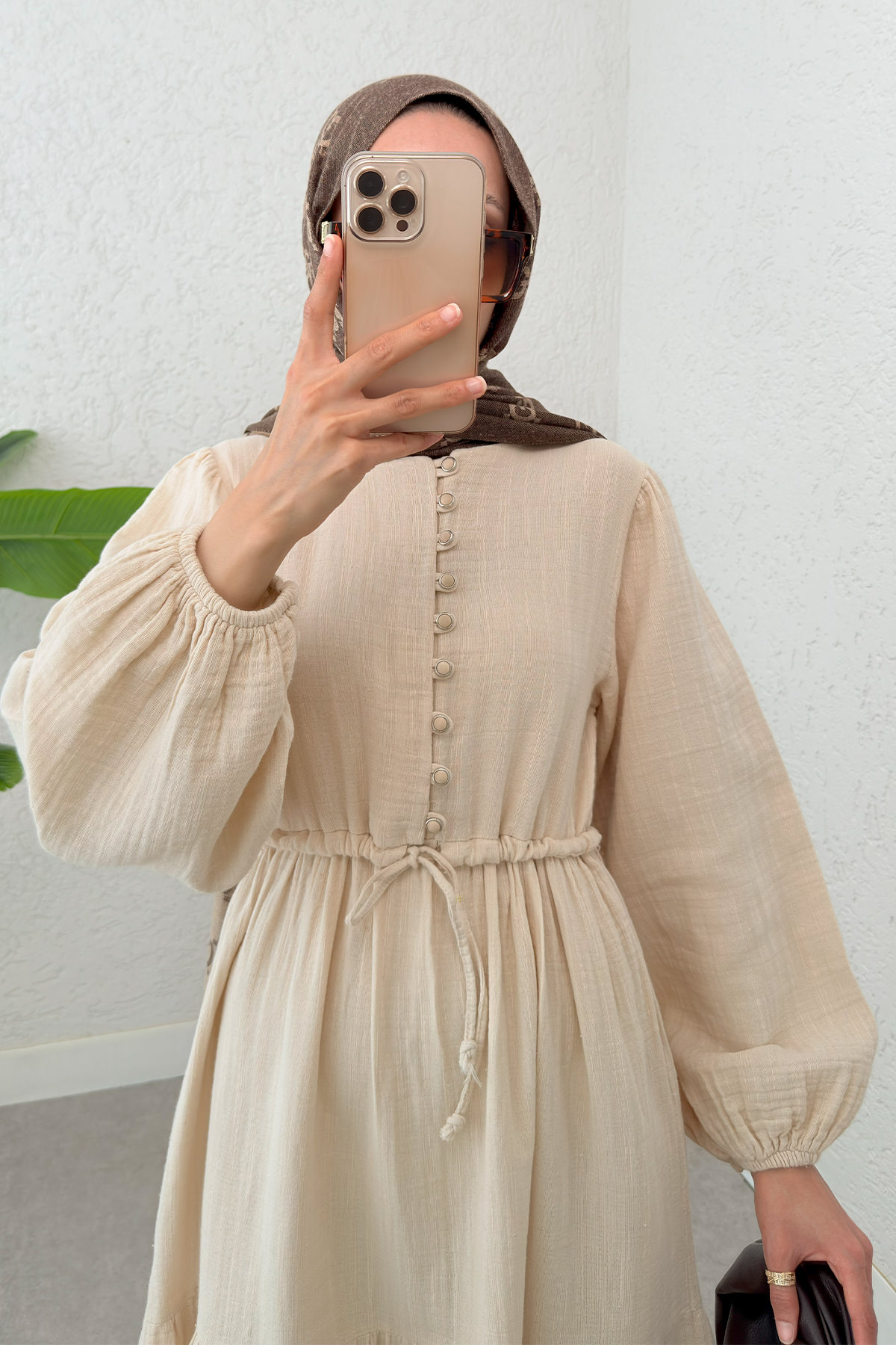 Birit Düğme Detaylı Elbise 2237 - BEj |  