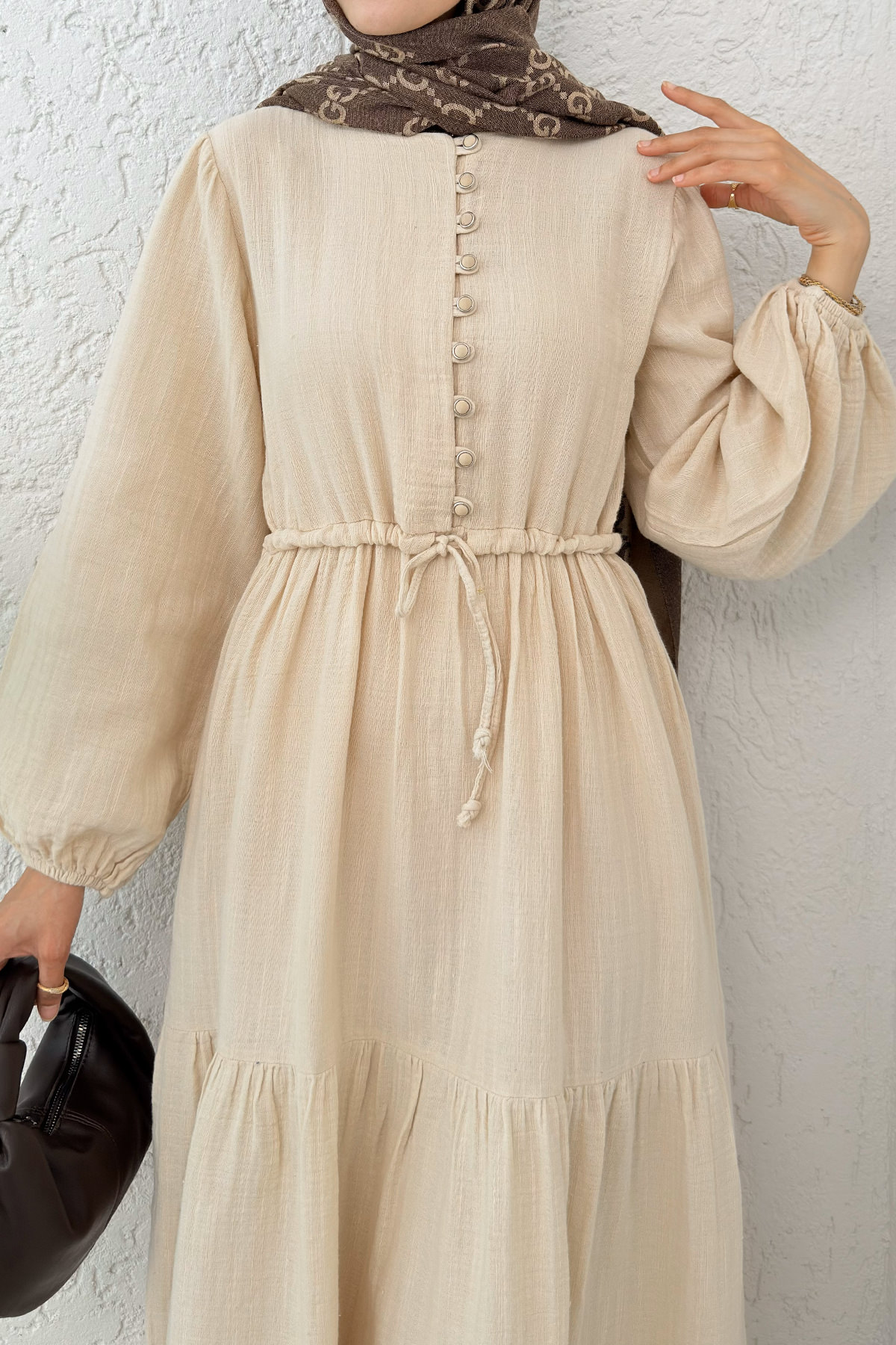 Birit Düğme Detaylı Elbise 2237 - BEj |  