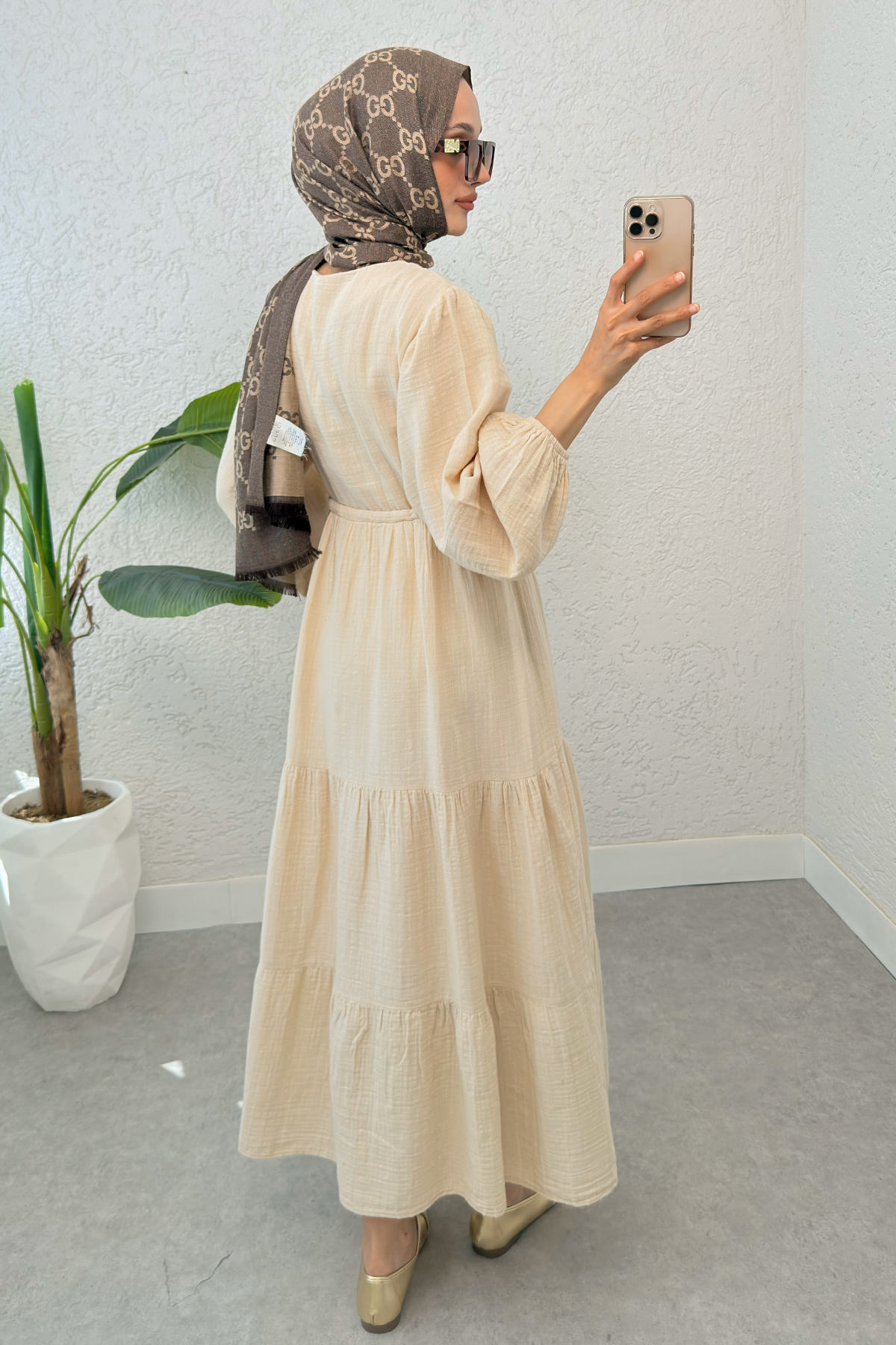 Birit Düğme Detaylı Elbise 2237 - BEj |  