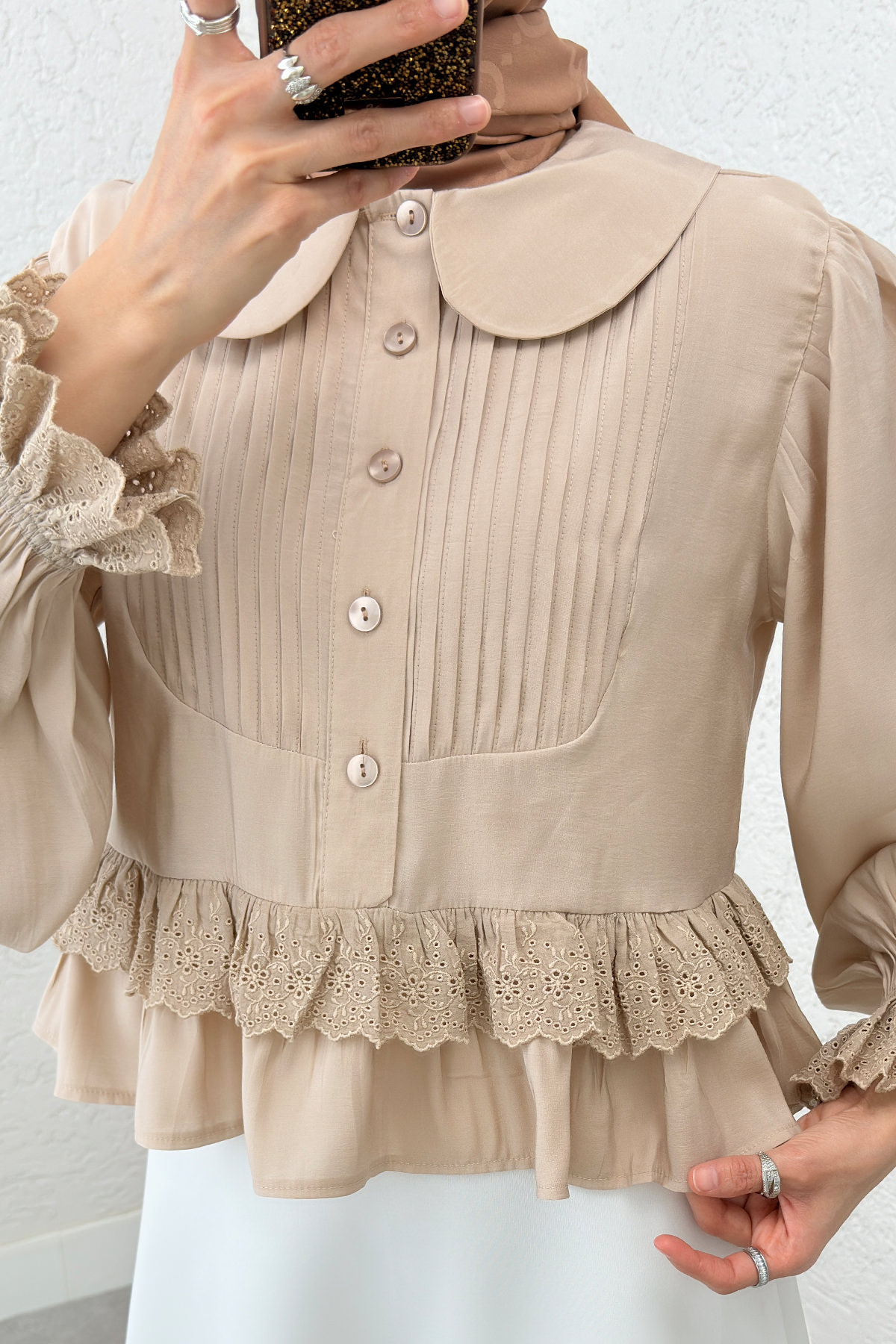 Nervürlü Bebe Yaka Gömlek 2279 - TAŞ RENGİ |  