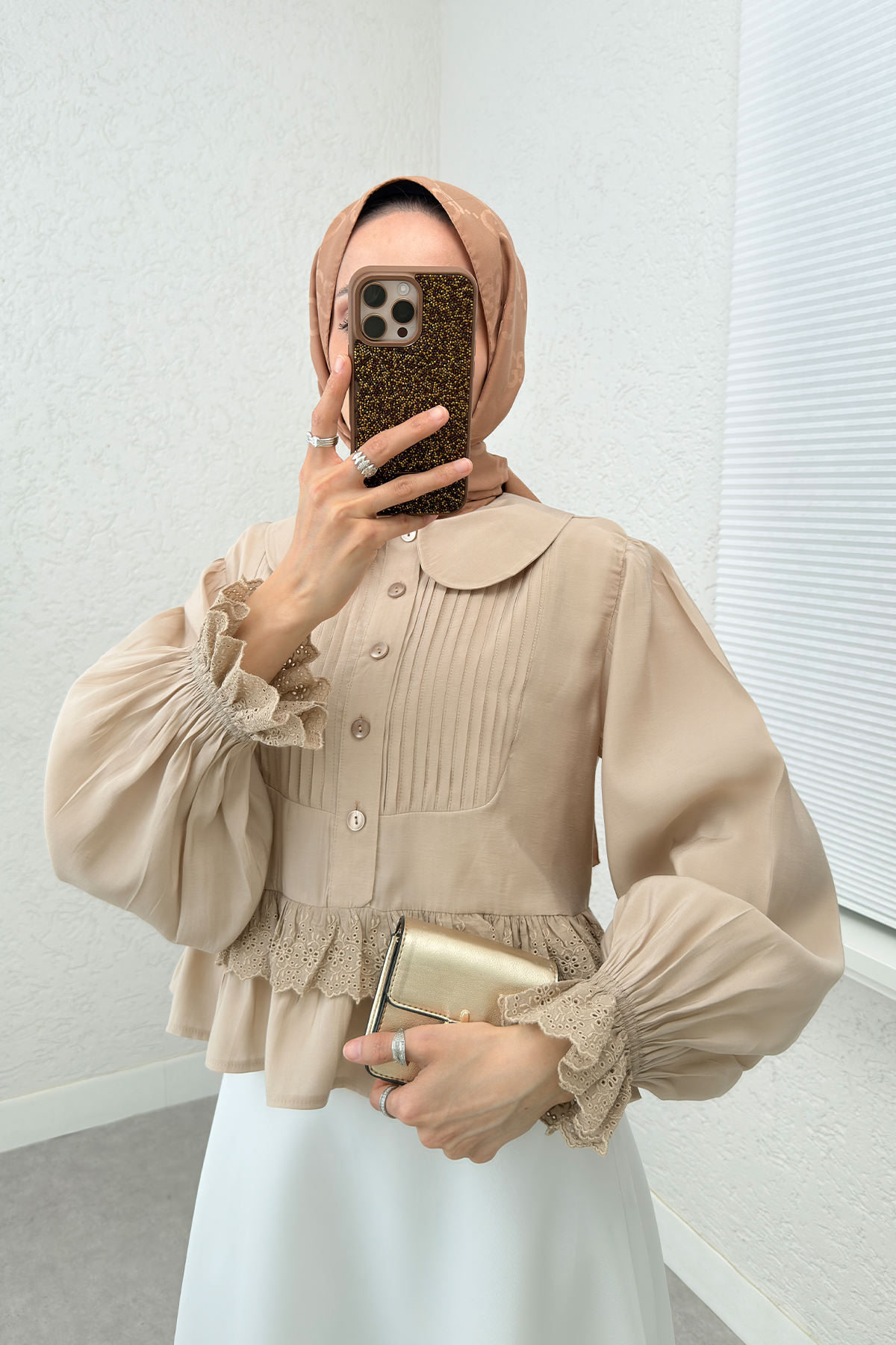 Nervürlü Bebe Yaka Gömlek 2279 - TAŞ RENGİ |  