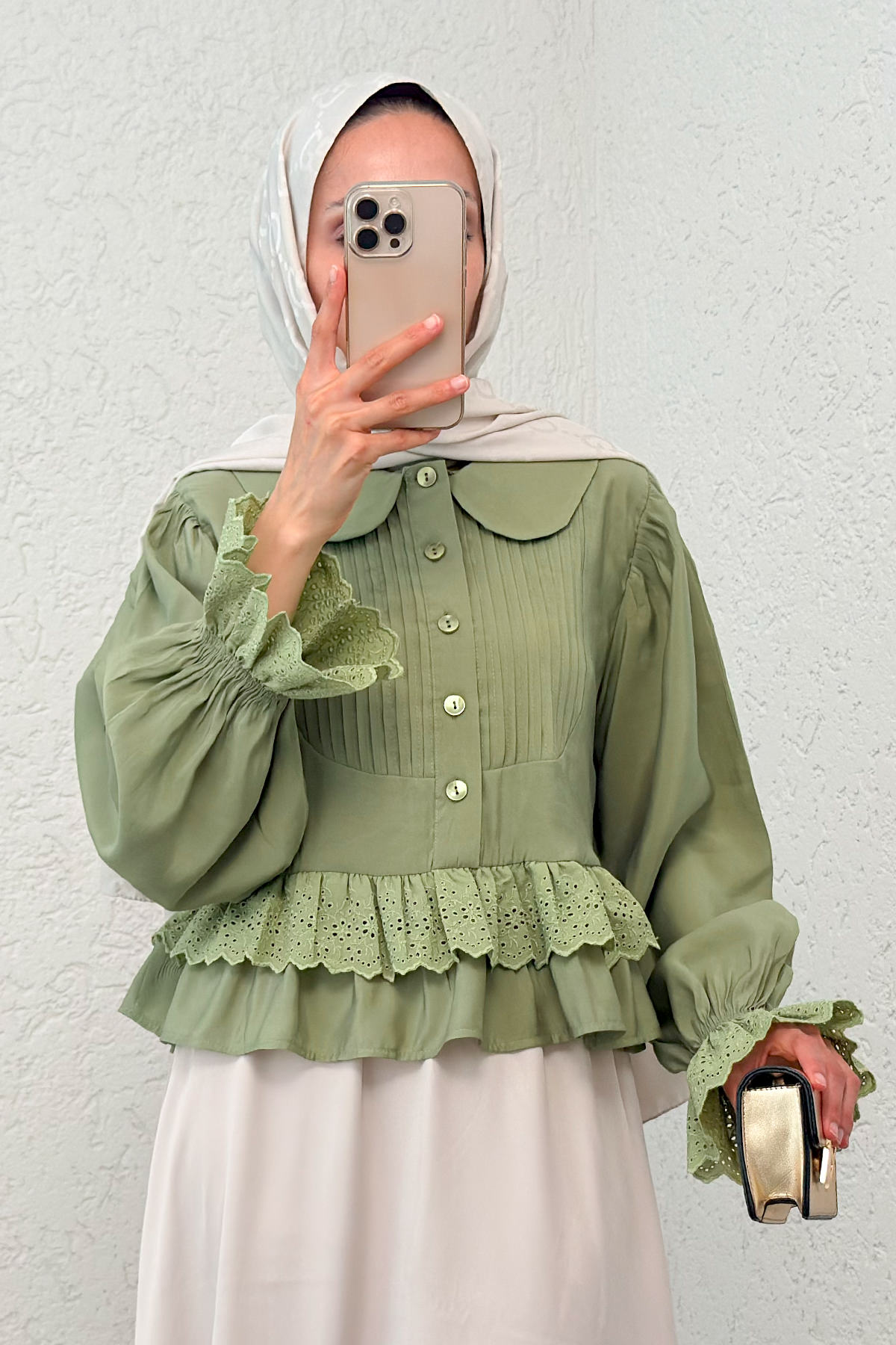 Nervürlü Bebe Yaka Gömlek 2279 - AÇIK HAKİ |  