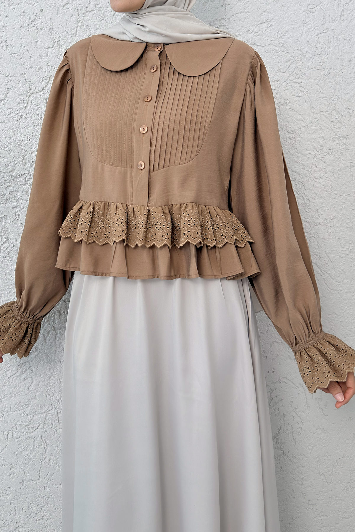 Nervürlü Bebe Yaka Gömlek 2279 - VİZON |  