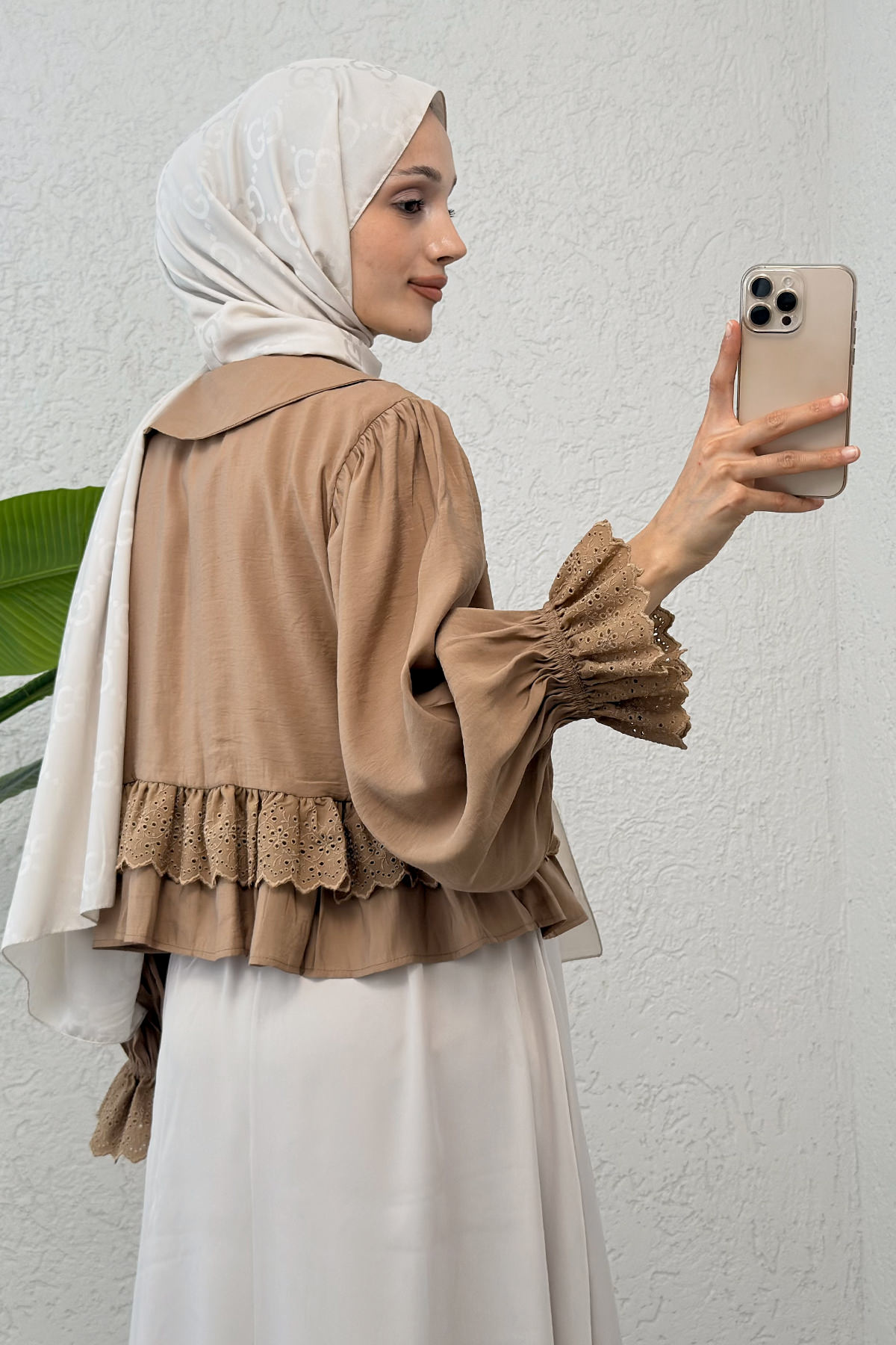 Nervürlü Bebe Yaka Gömlek 2279 - VİZON |  