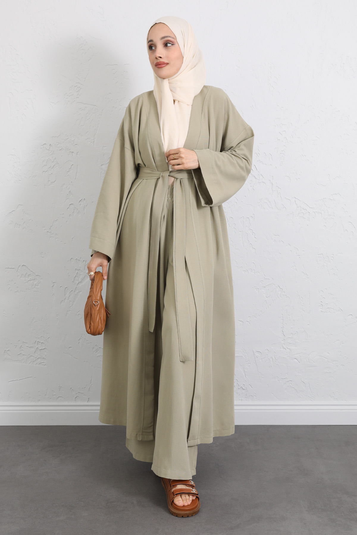 Kuşaklı Kimono Pantolon Takım 256036 - AÇIK HAKİ |  