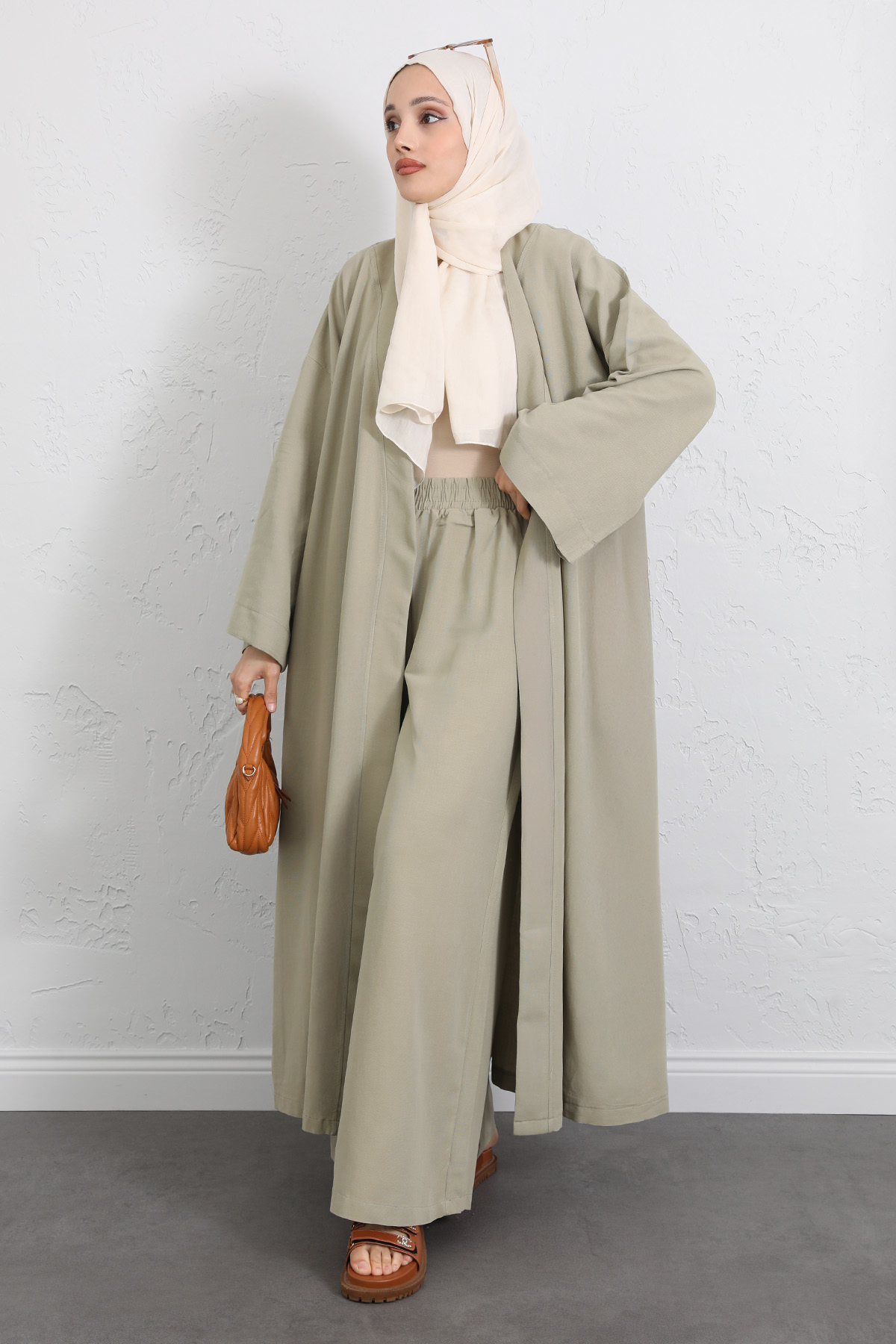 Kuşaklı Kimono Pantolon Takım 256036 - AÇIK HAKİ |  