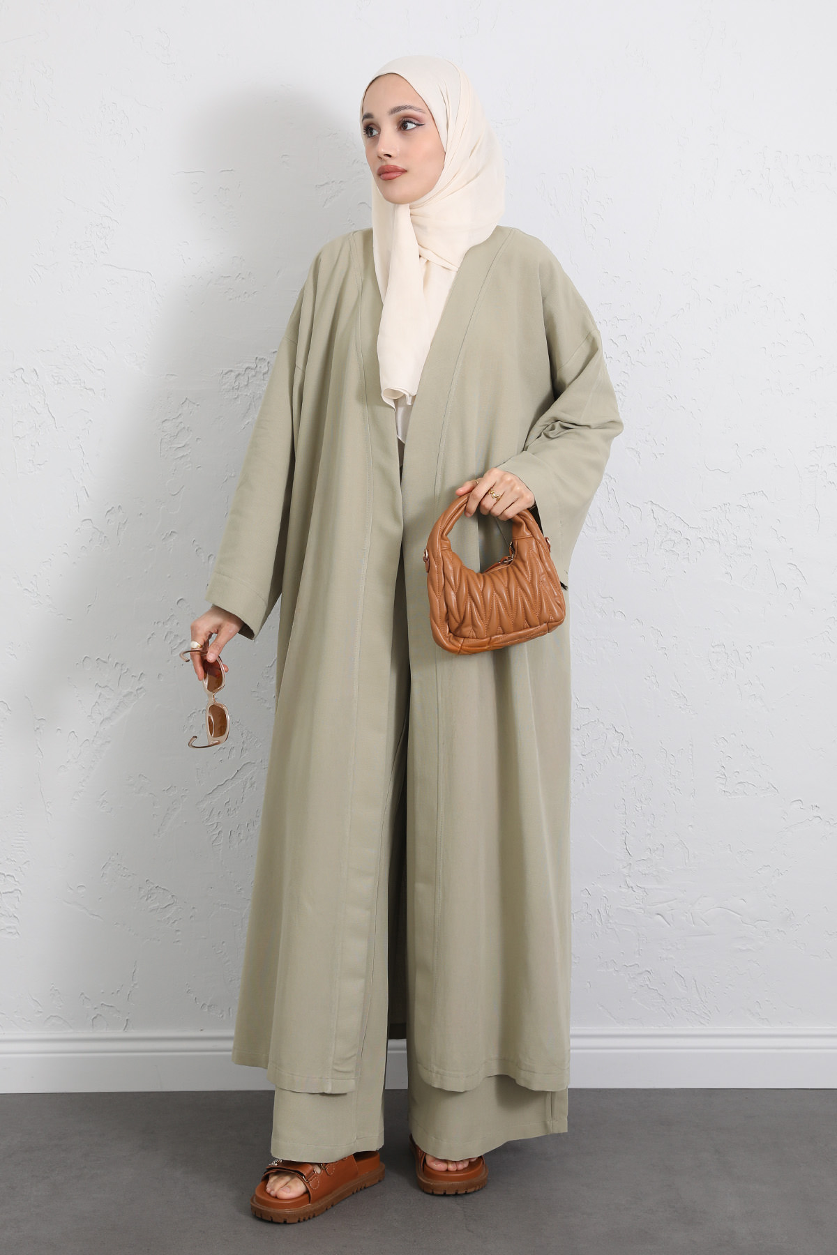 Kuşaklı Kimono Pantolon Takım 256036 - AÇIK HAKİ |  