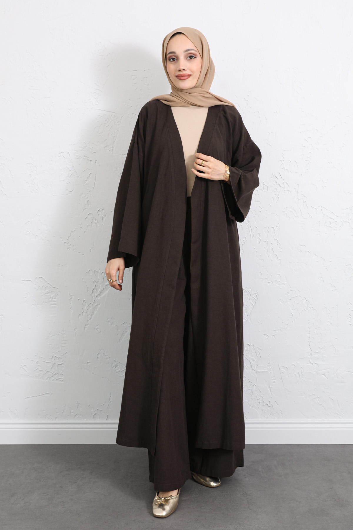 Kuşaklı Kimono Pantolon Takım 256036 - KAHVERENGİ |  