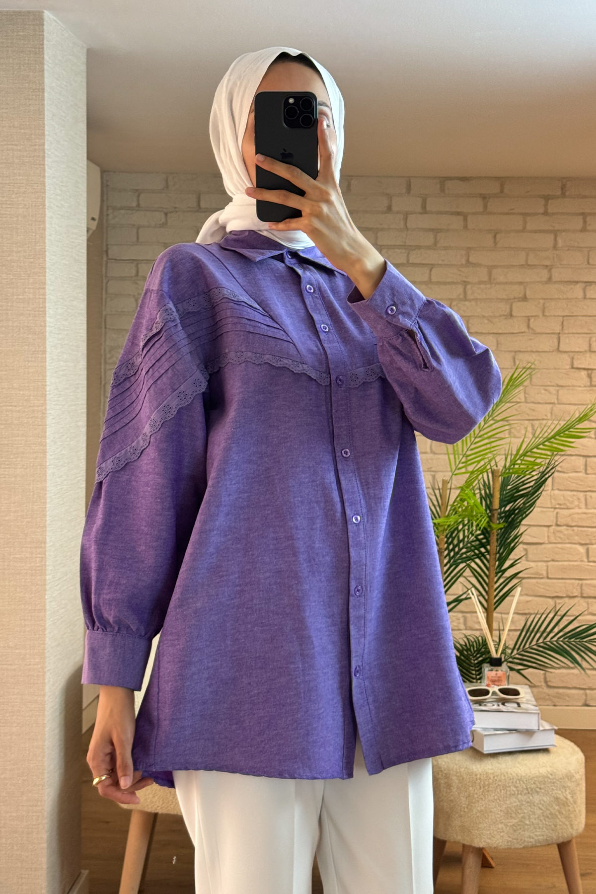 61631 Fisto Detaylı Tunik - MOR |  