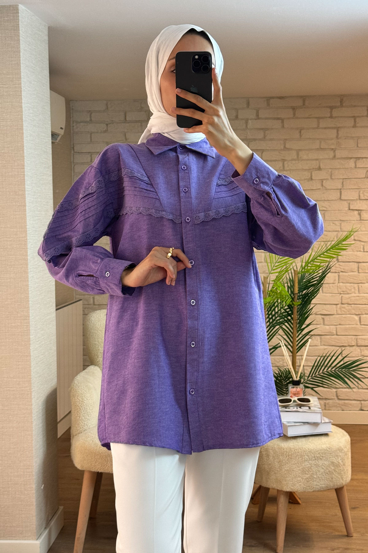 61631 Fisto Detaylı Tunik - MOR |  
