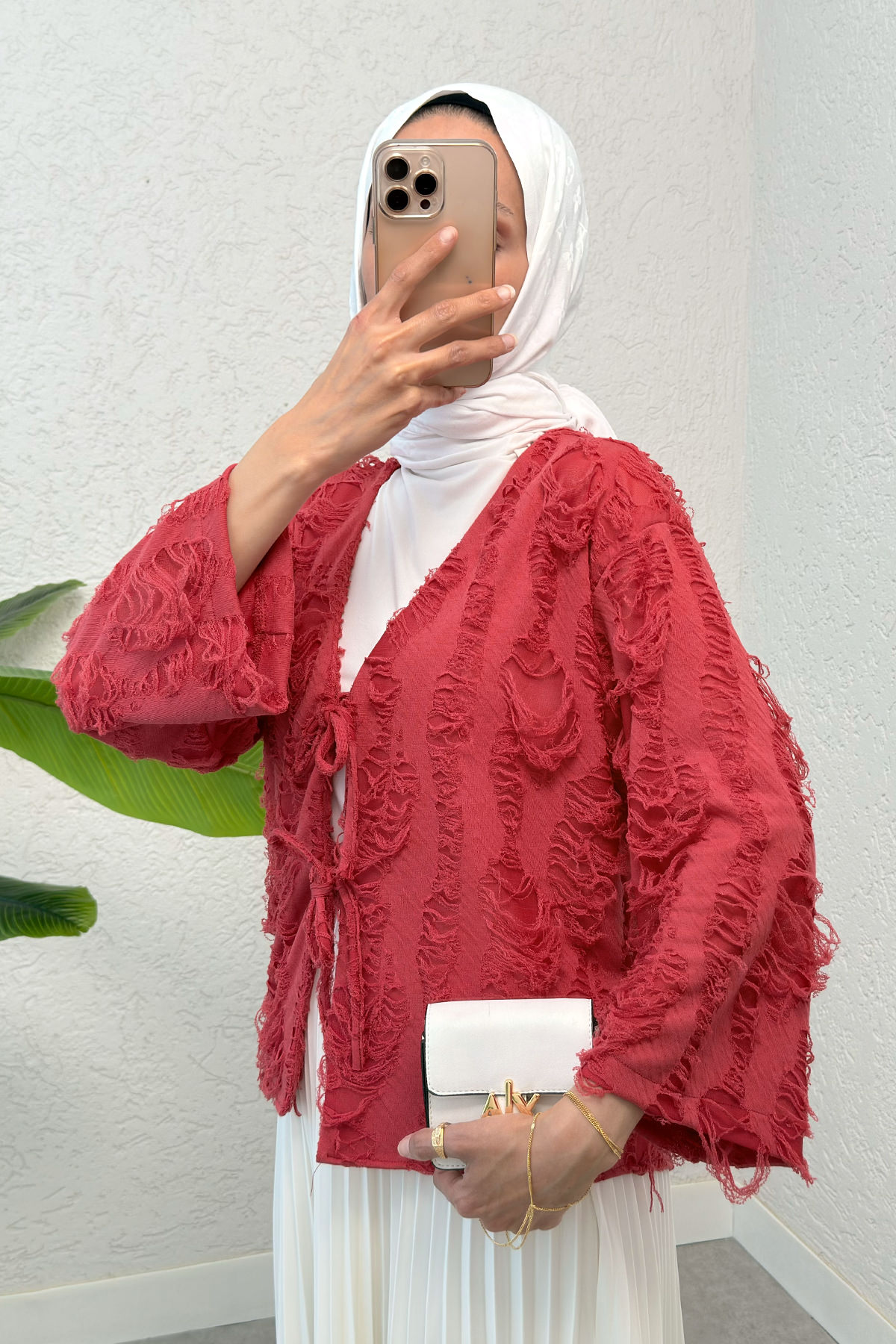 Yırtık Püsküllü Kimono 2314 - KIRMIZI |  