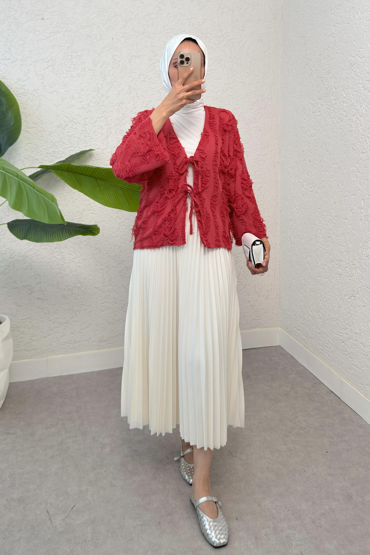 Yırtık Püsküllü Kimono 2314 - KIRMIZI |  