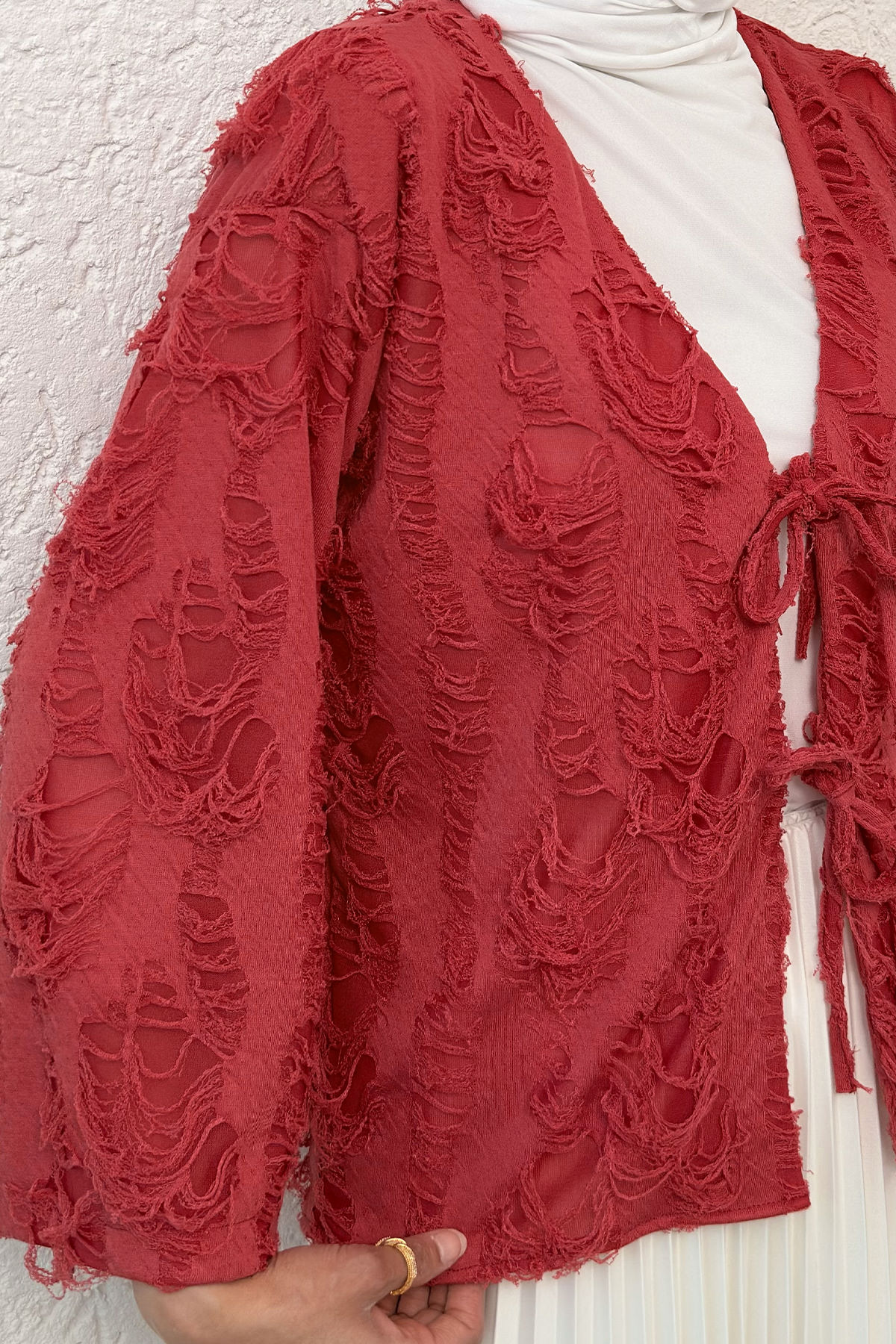 Yırtık Püsküllü Kimono 2314 - KIRMIZI |  