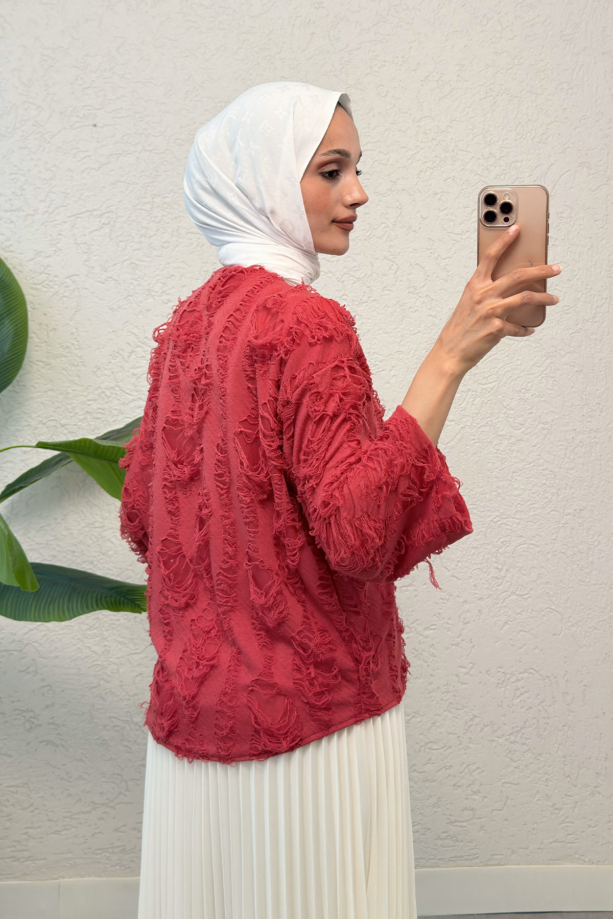 Yırtık Püsküllü Kimono 2314 - KIRMIZI |  
