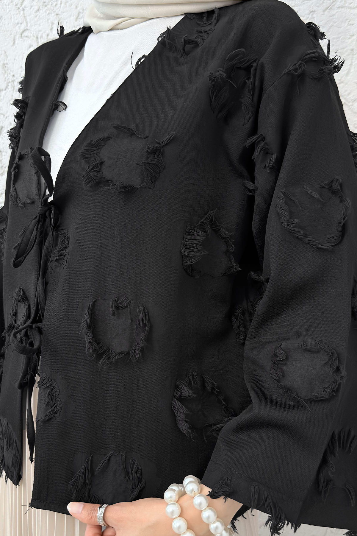 Yama Yırtık Detaylı Kimono 2330 - SİYAH |  