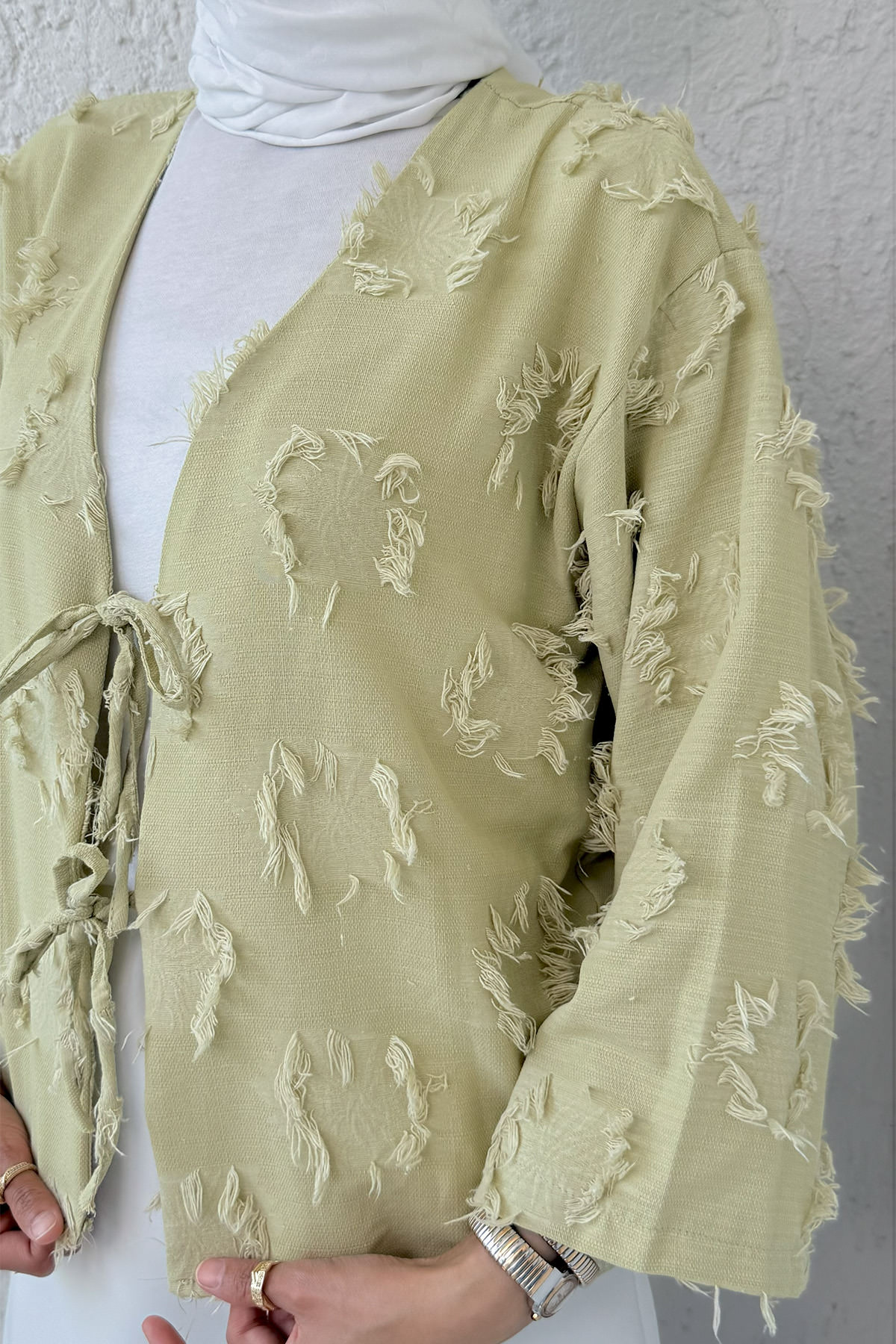 Yama Yırtık Detaylı Kimono 2330 - AÇIK HAKİ |  