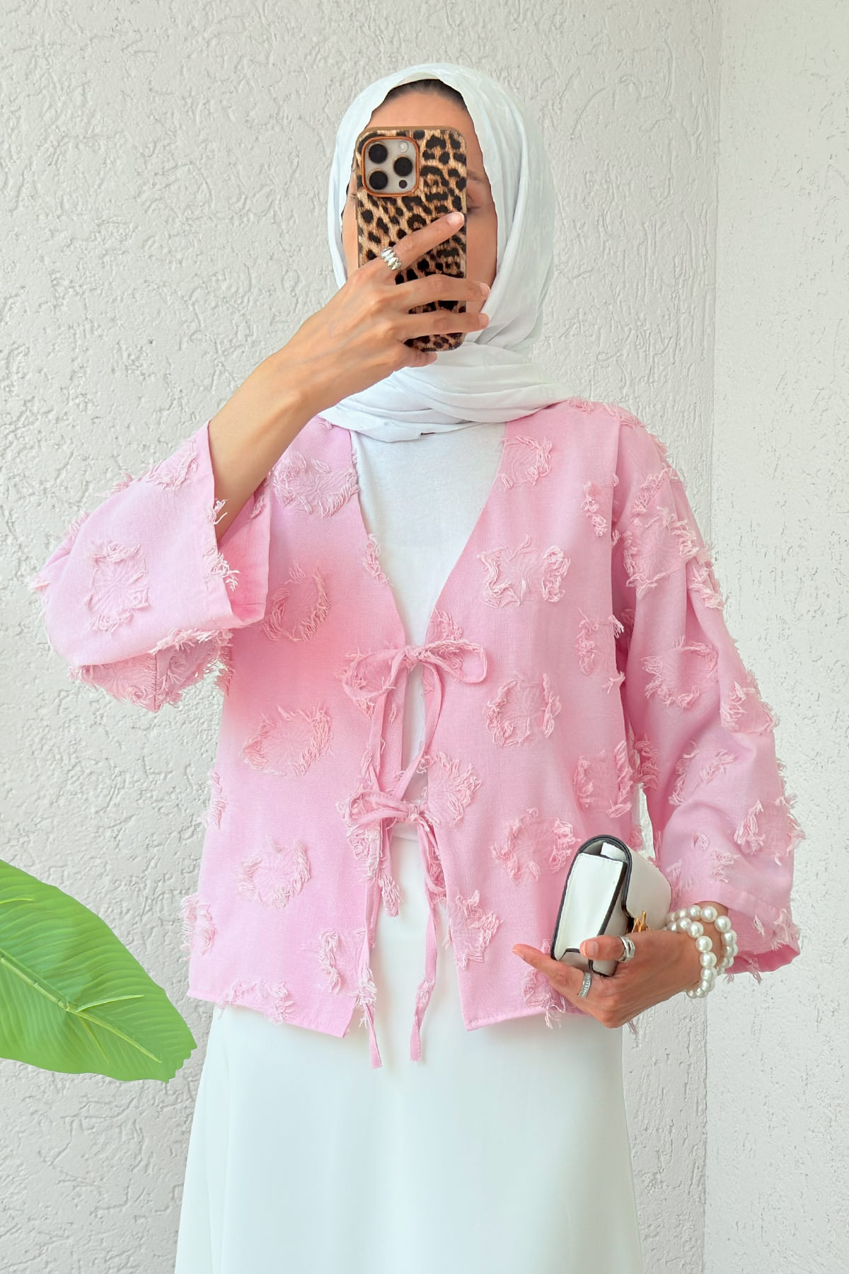 Yama Yırtık Detaylı Kimono 2330 - PEMBE |  